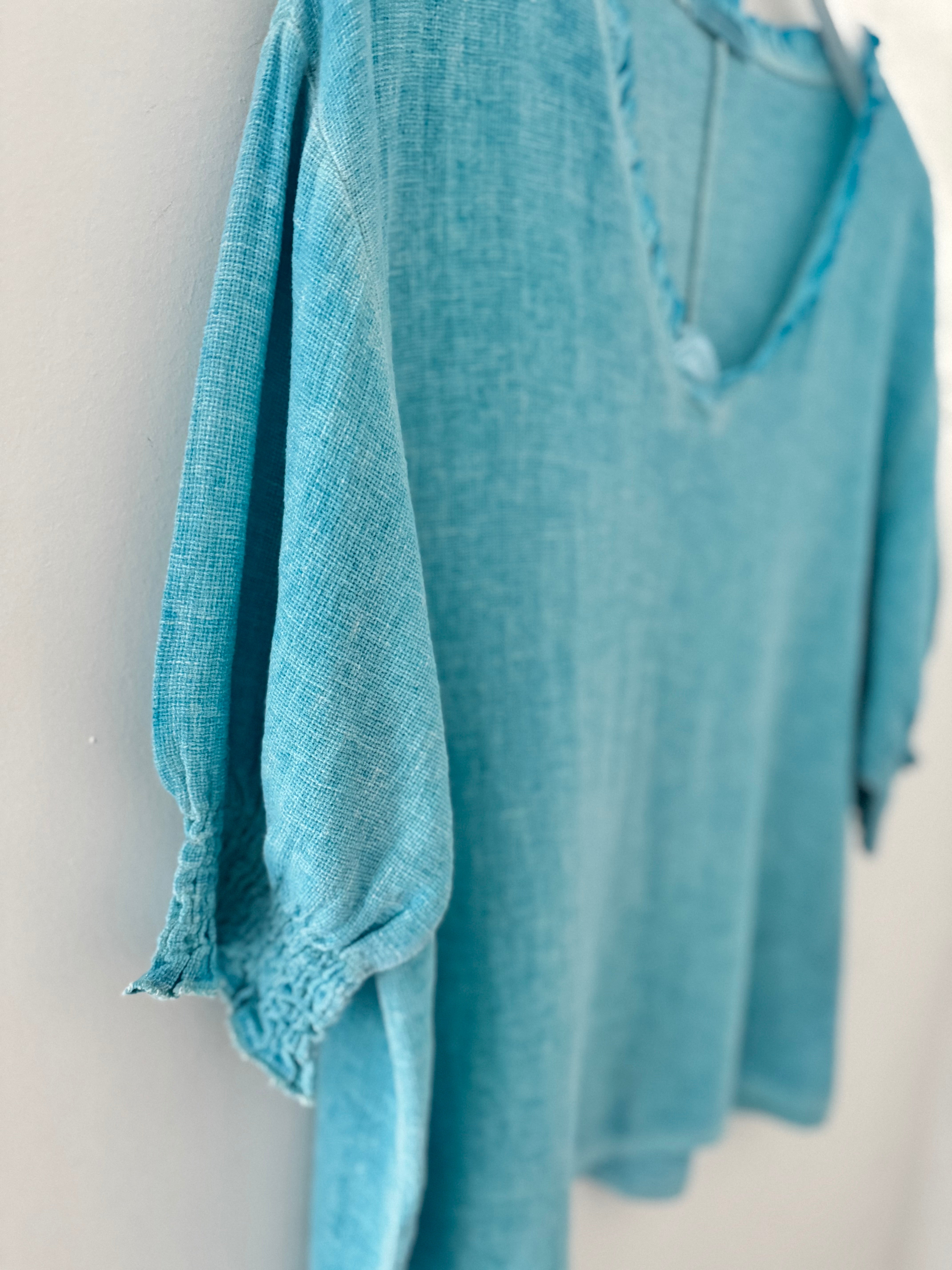 Linen & Cotton Top in Aqua