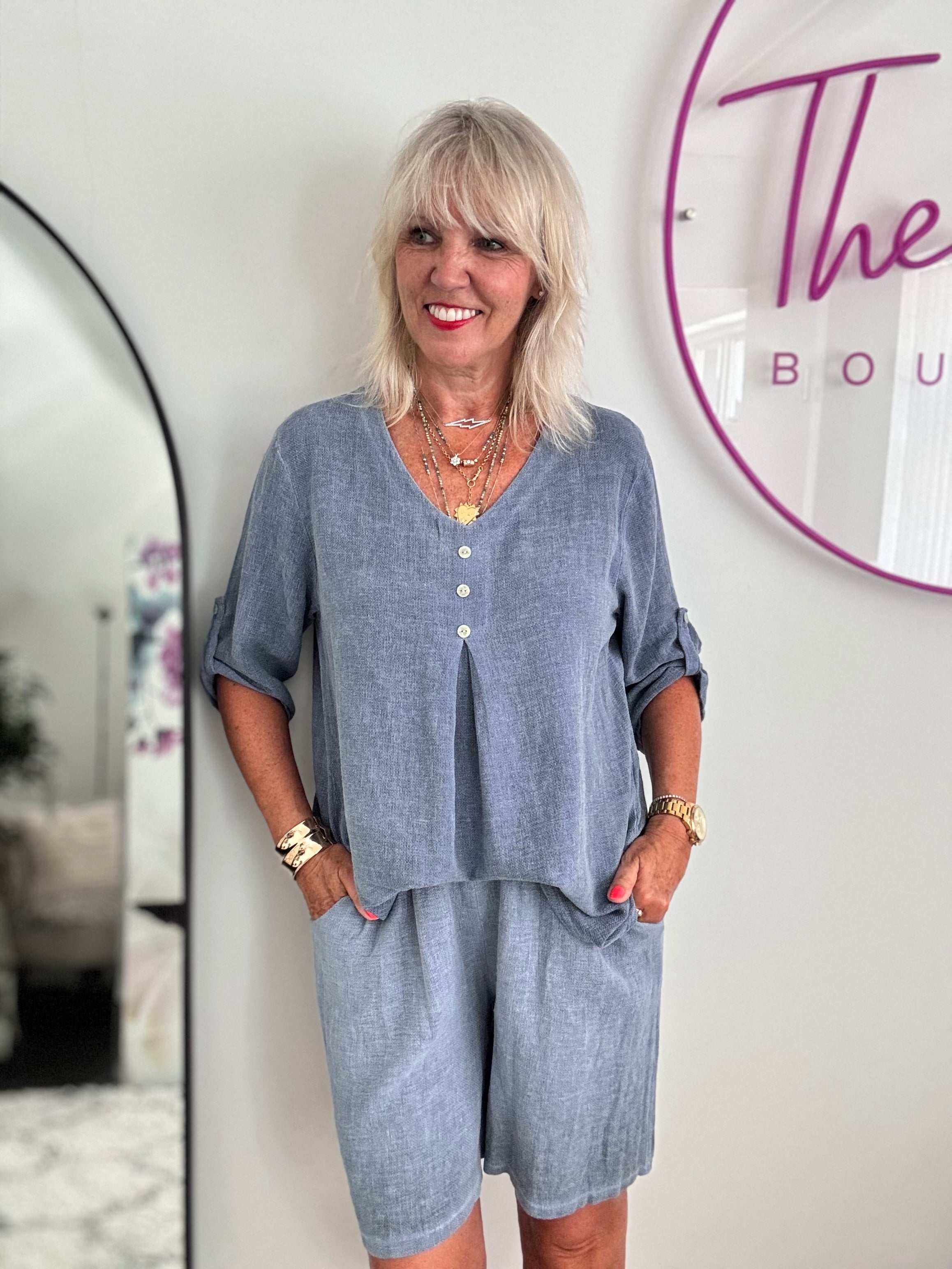 Linen & Cotton Shirt in Denim