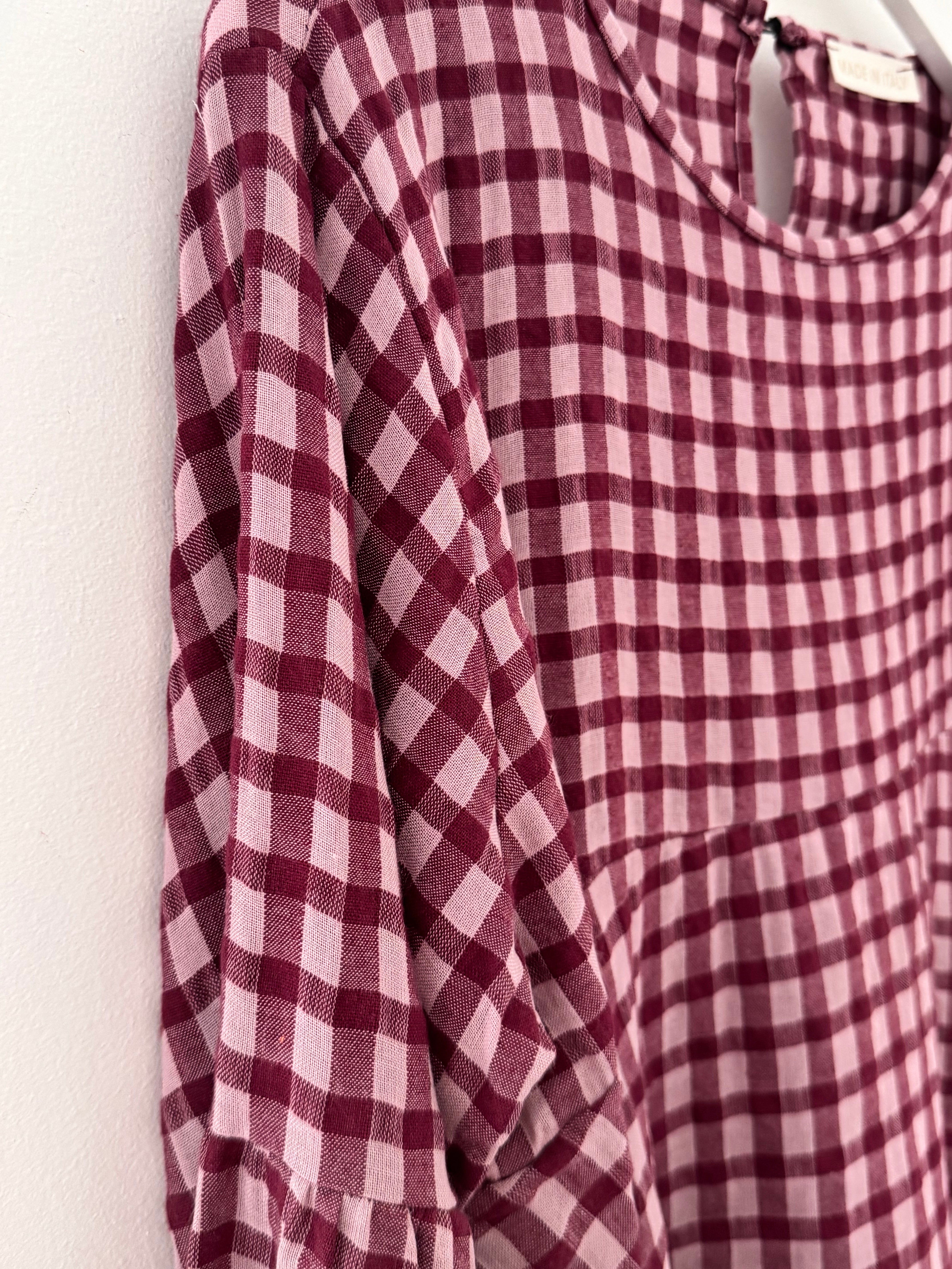 Oversized Check Top in Berry