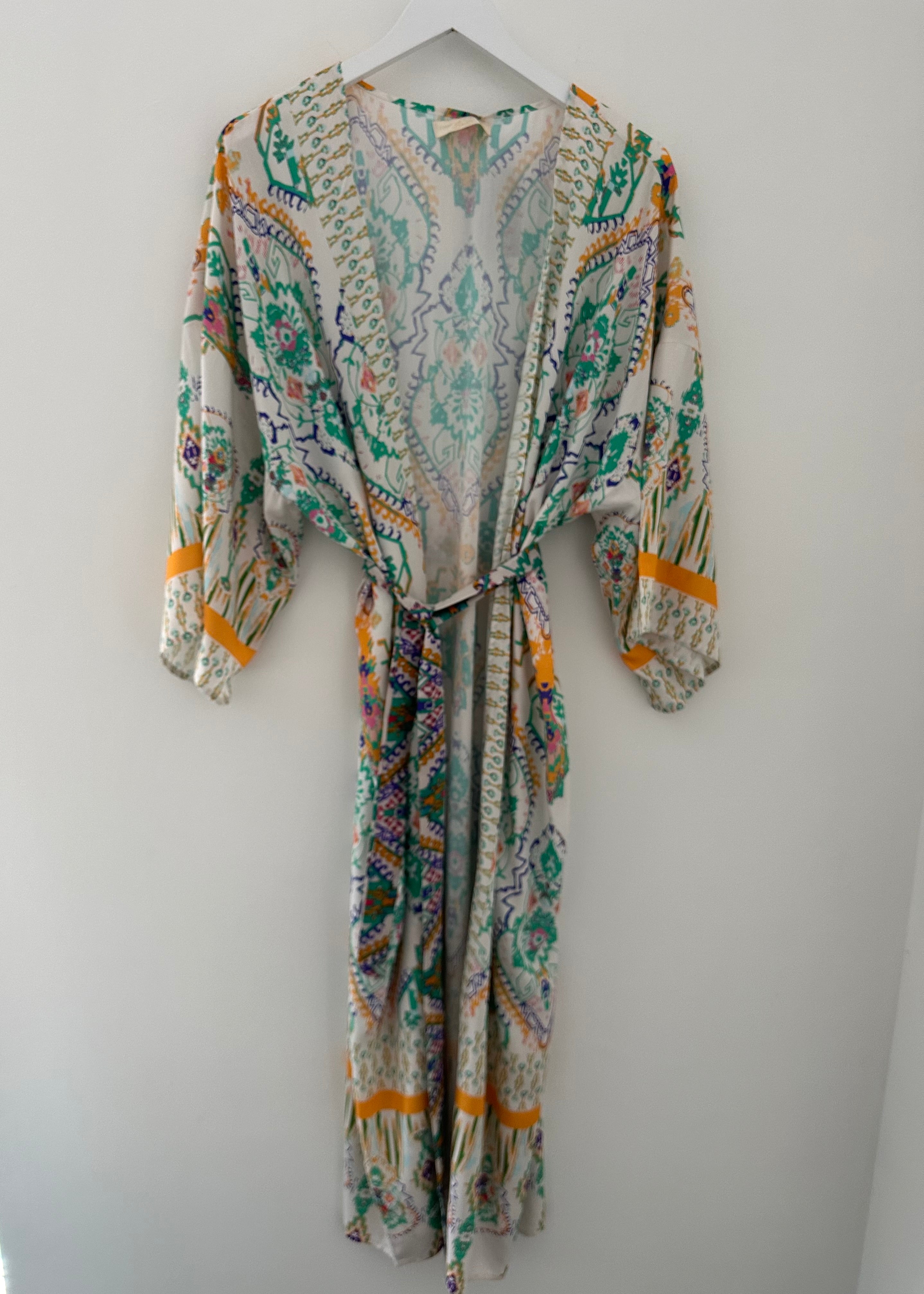 Long Mandala Print Kimono with Belt