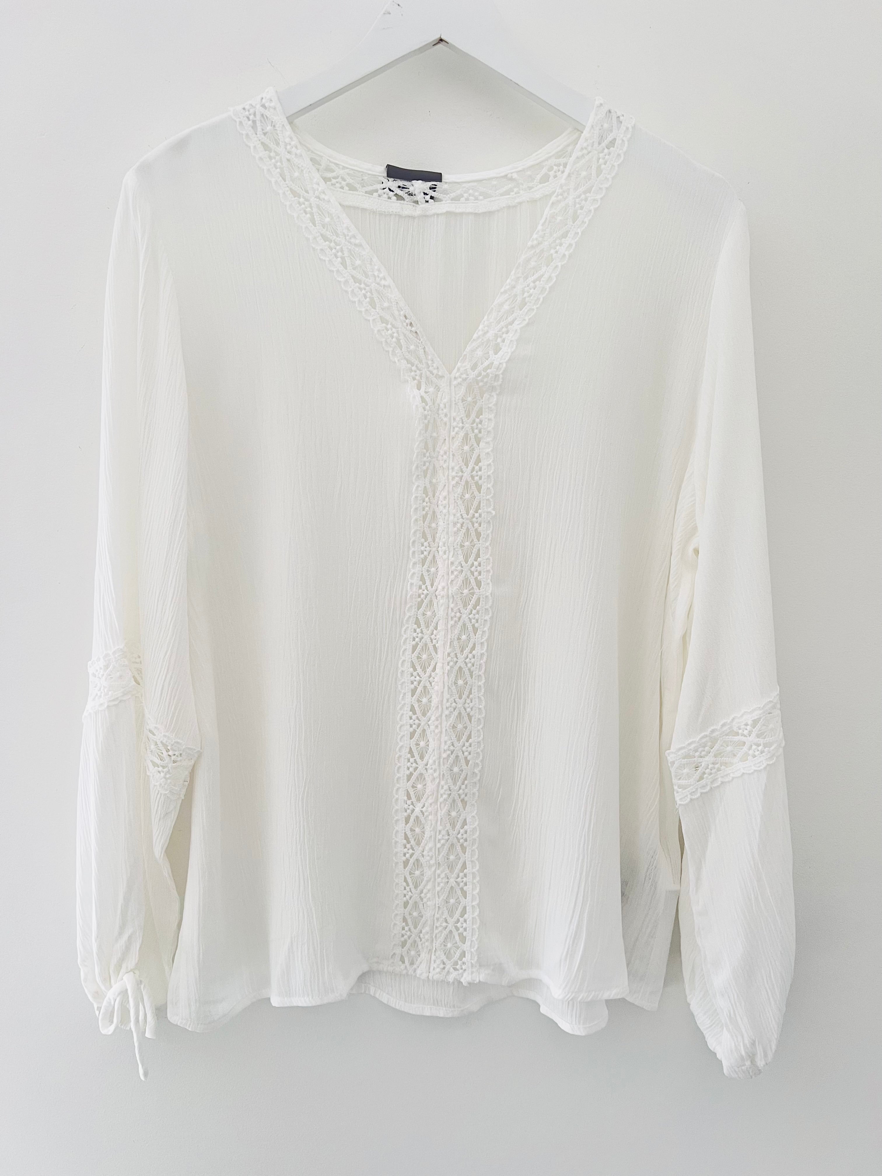 V Blouse with Cut Out Detail in Ivory