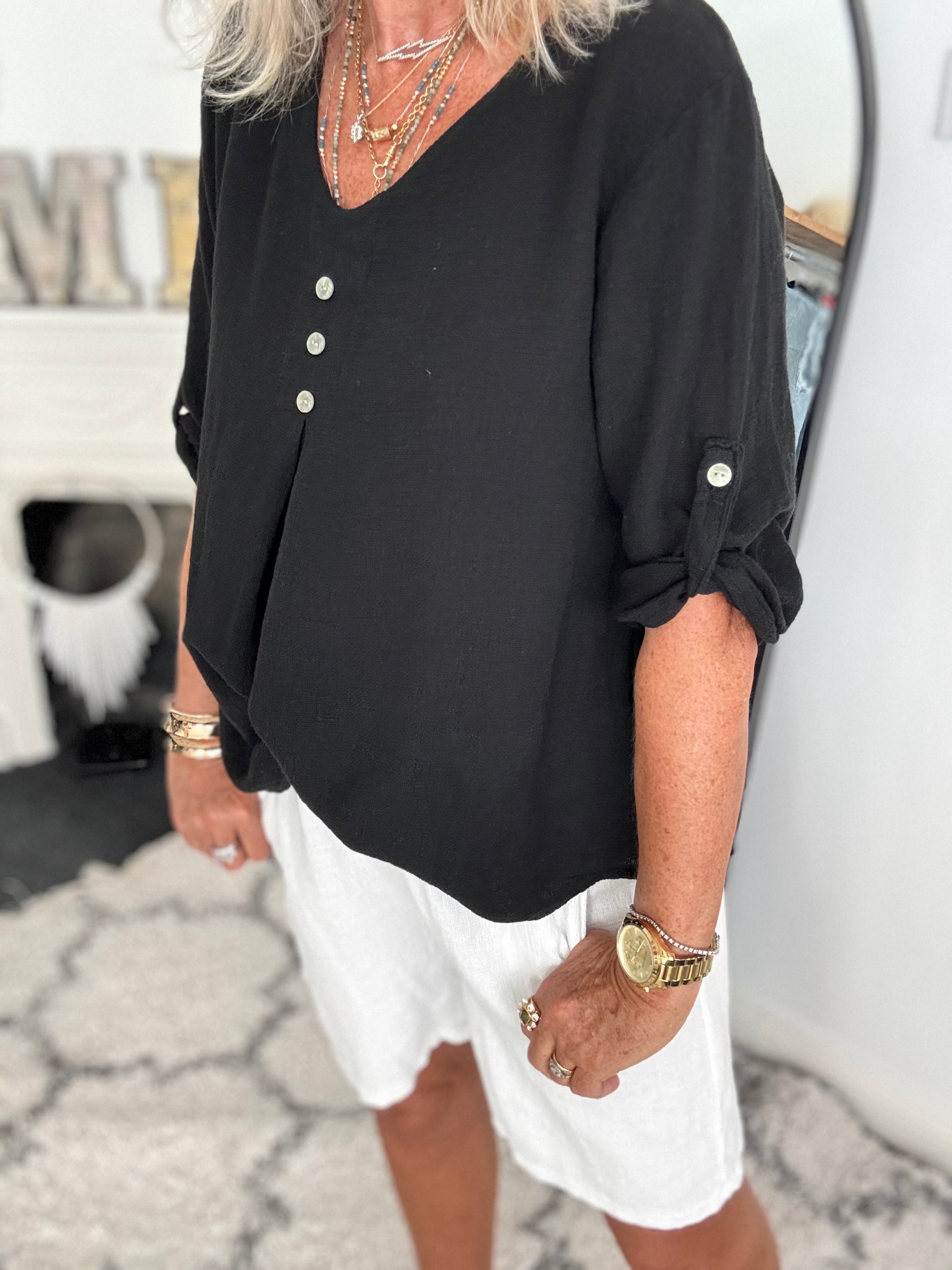 Linen & Cotton Shirt in Black