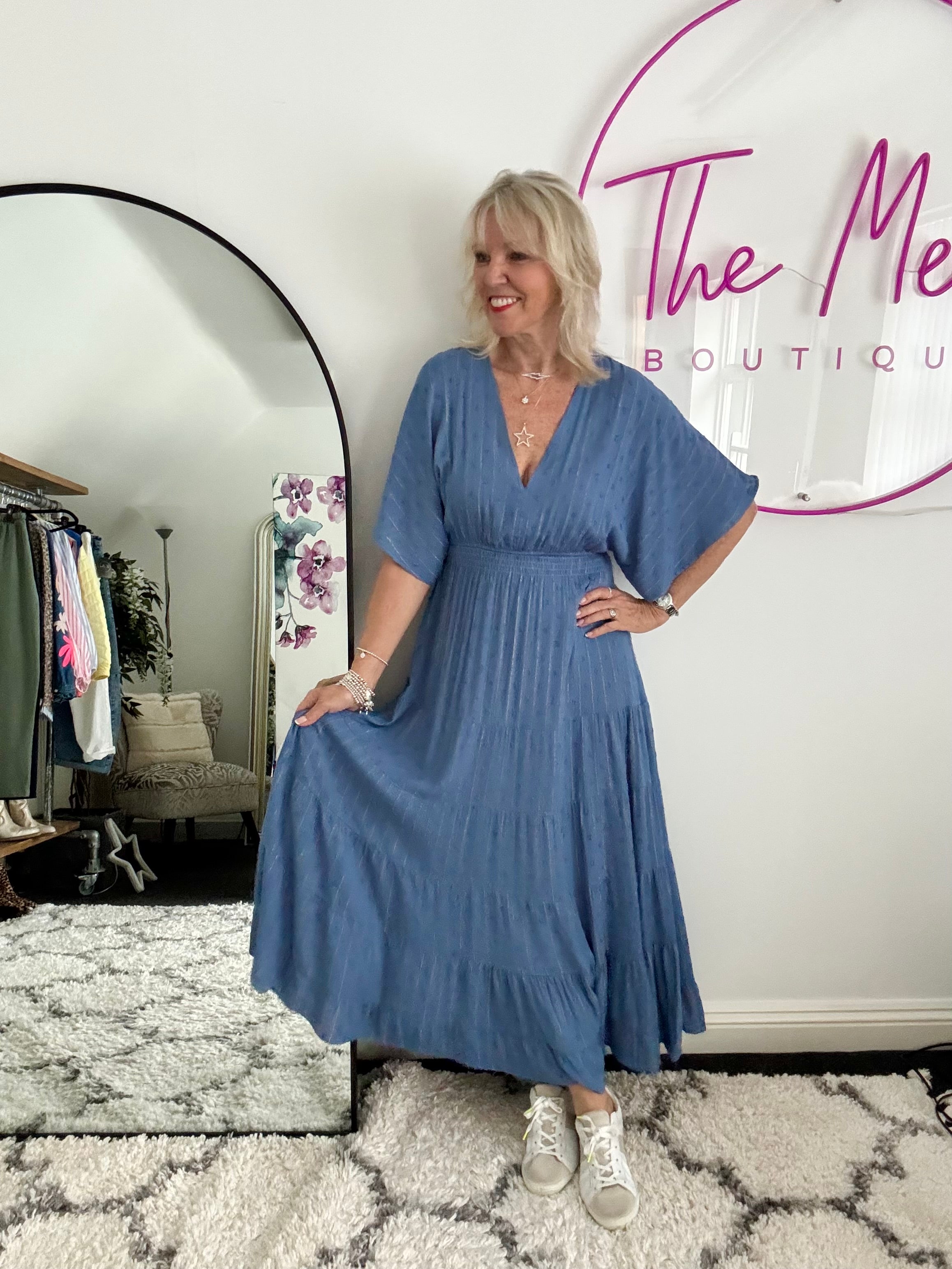 Kimono Midi Dress in Blue