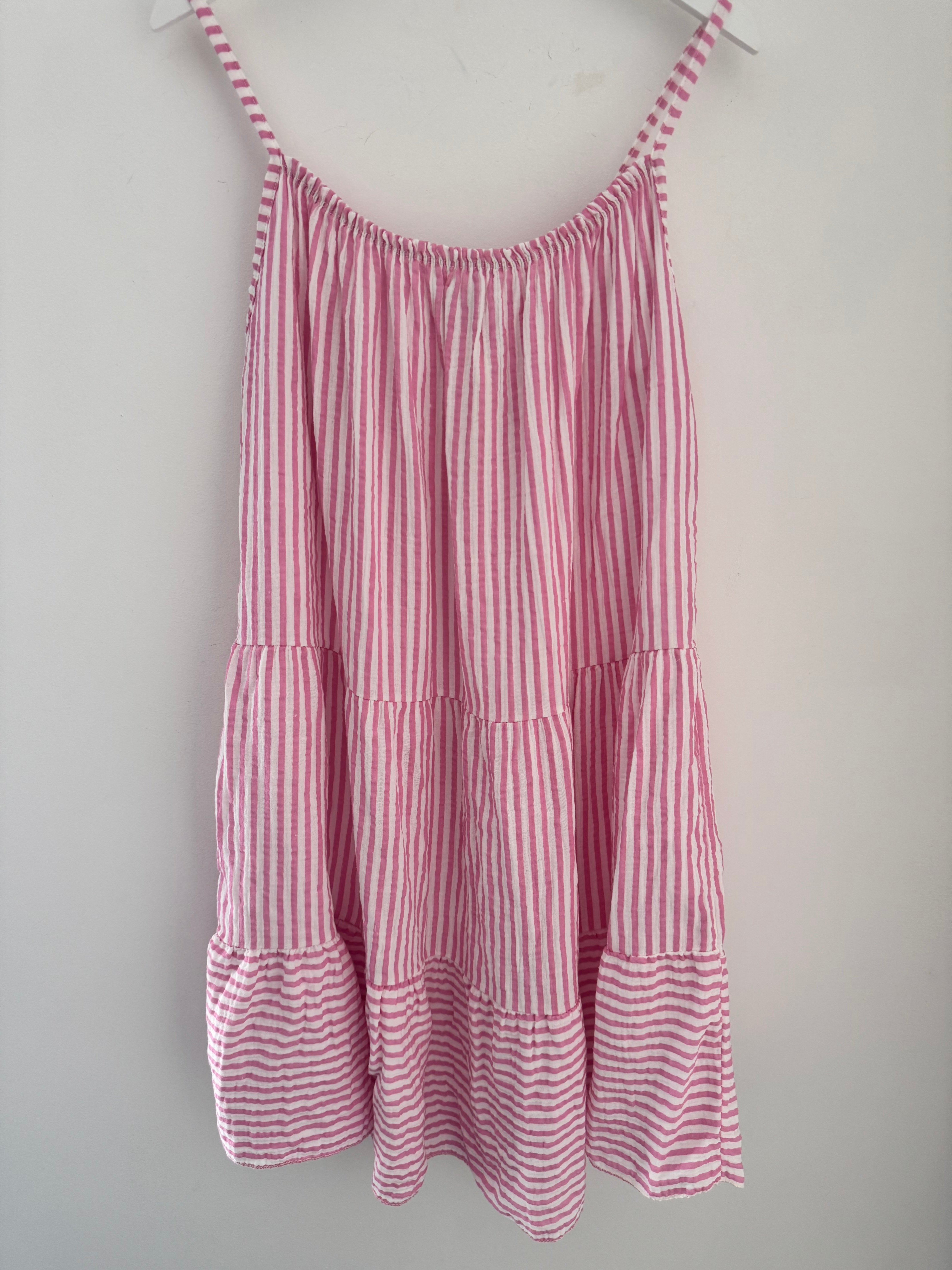 Stripe Cheesecloth Dress in Pink & White