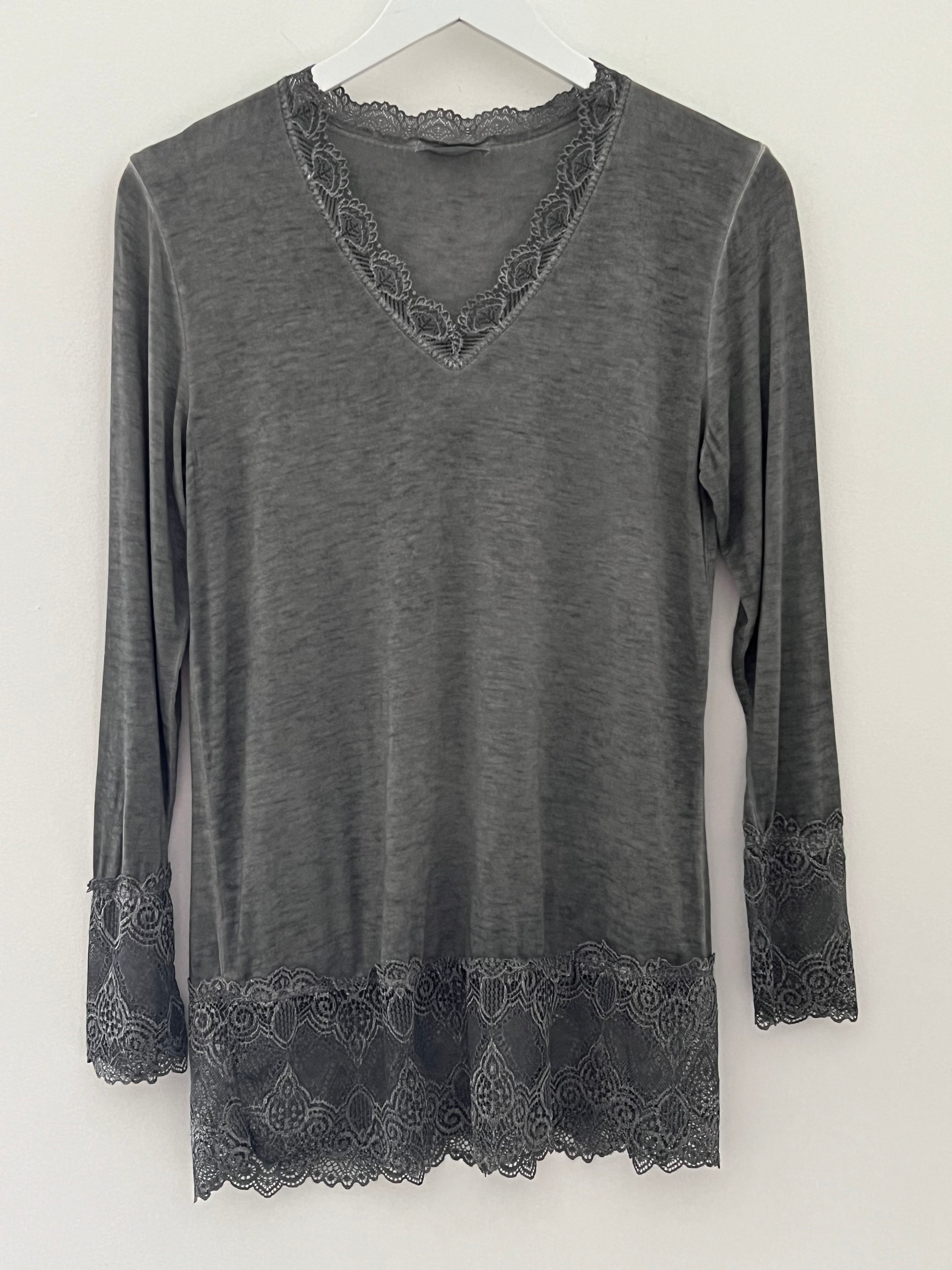 Luxe Base Top with Lace Trim in Charcoal