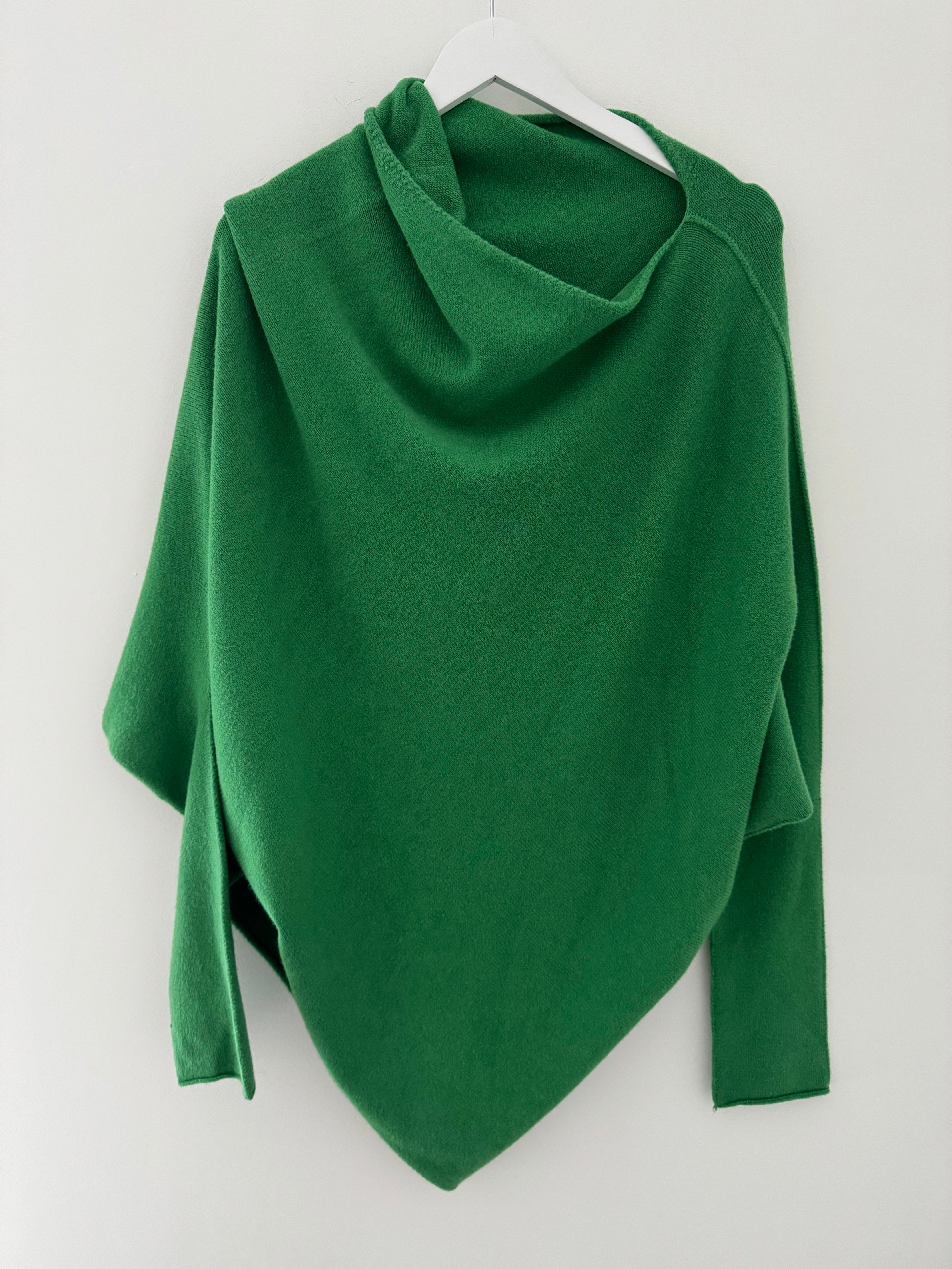 Cowl Neck Asymmetric Jumper in Emerald