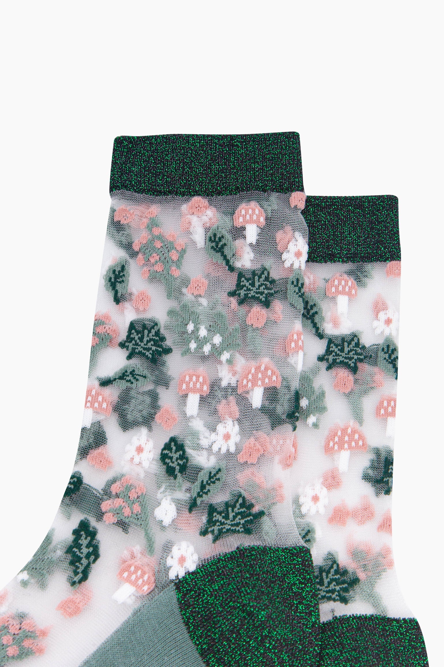 Floral Sheer Socks in Forest Green & Pink