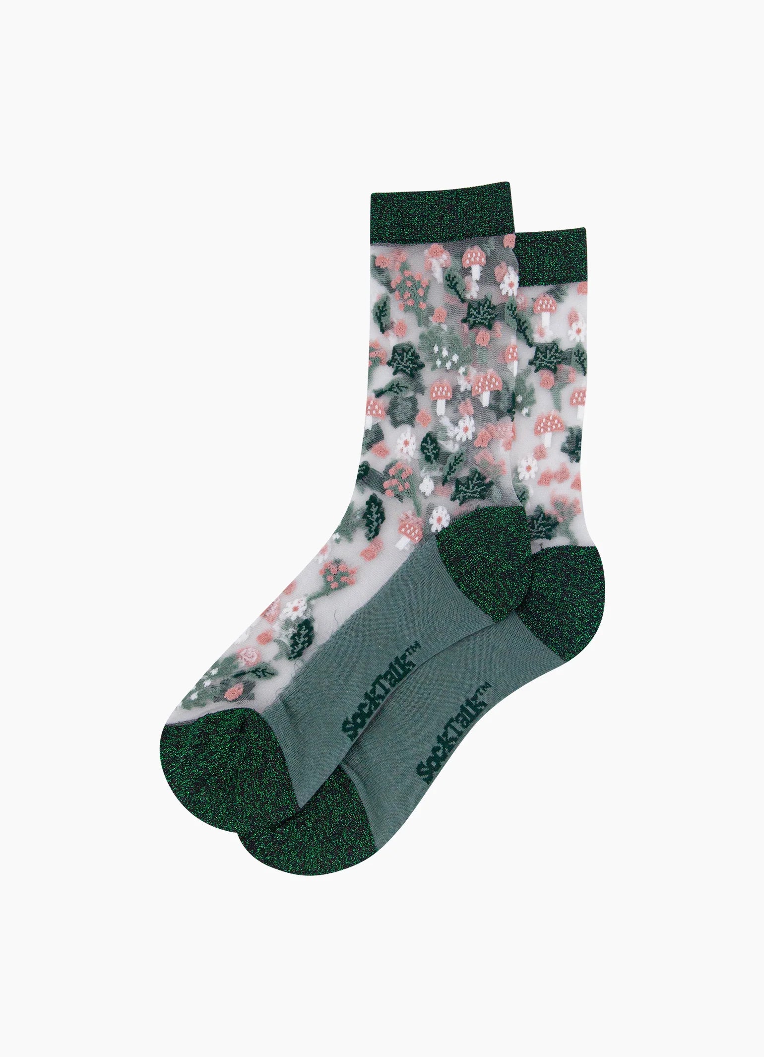 Floral Sheer Socks in Forest Green & Pink