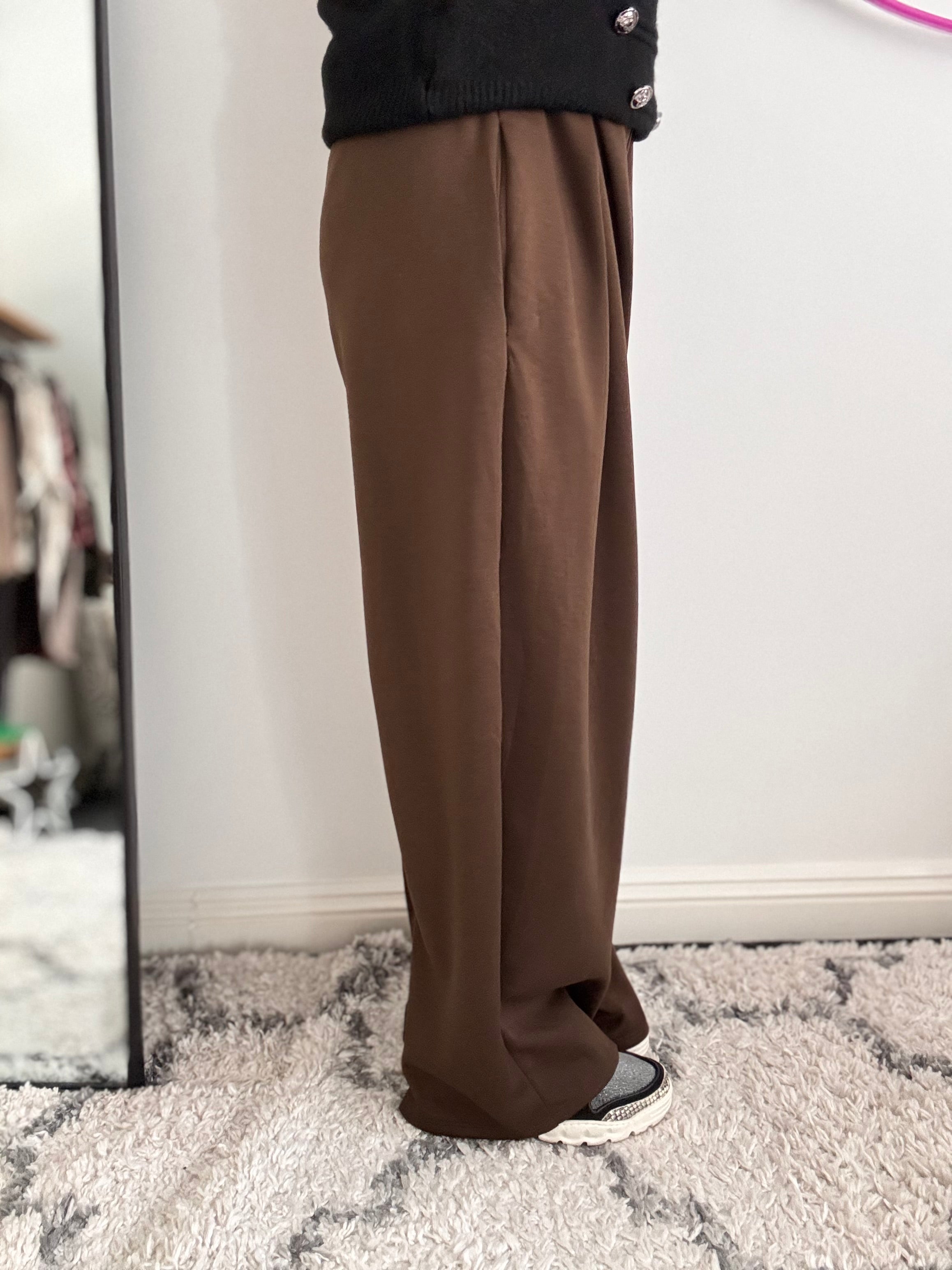 Wide Leg Stretch Trousers in Chocolate