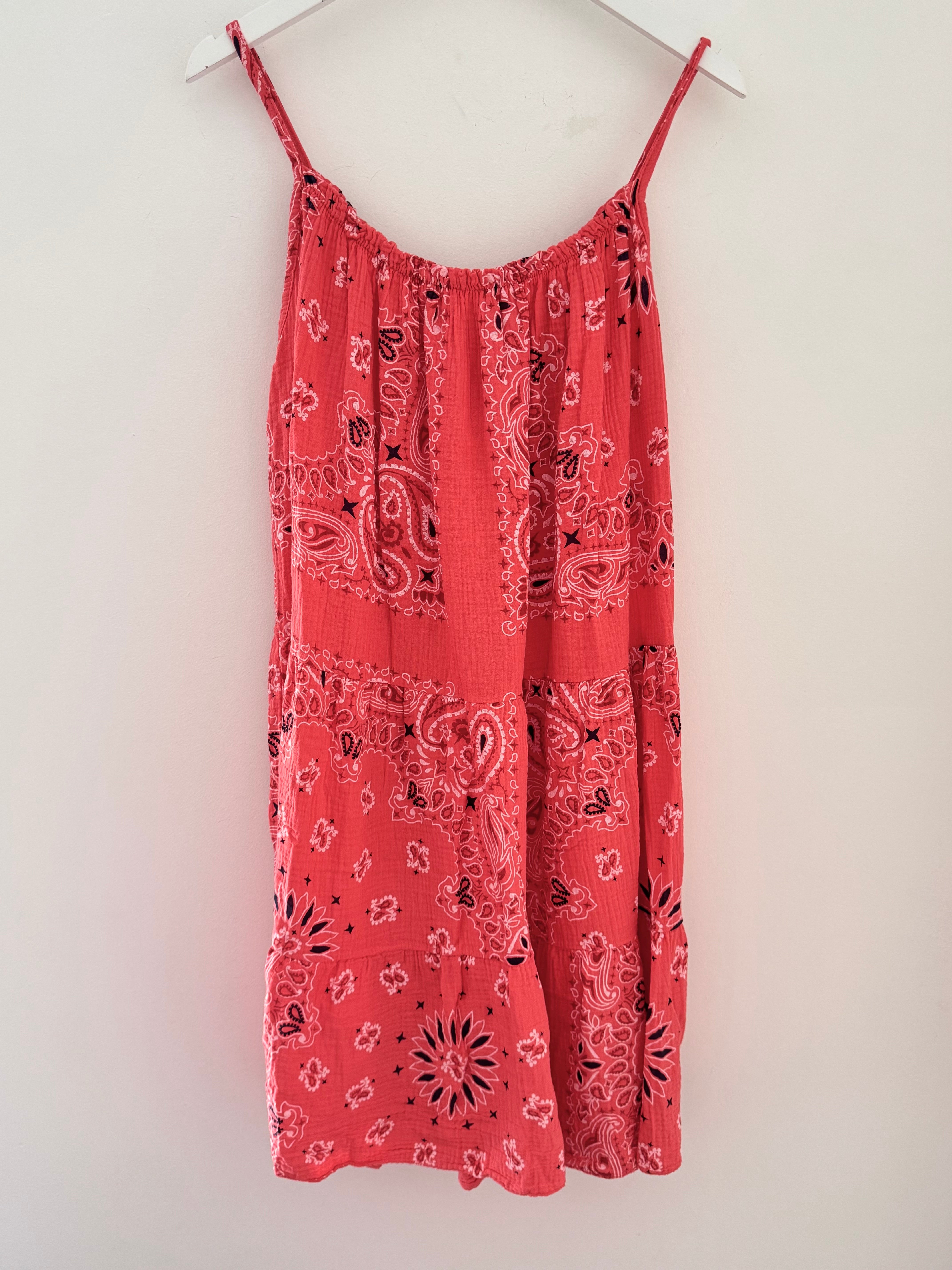 Paisley Cheesecloth Dress in Coral