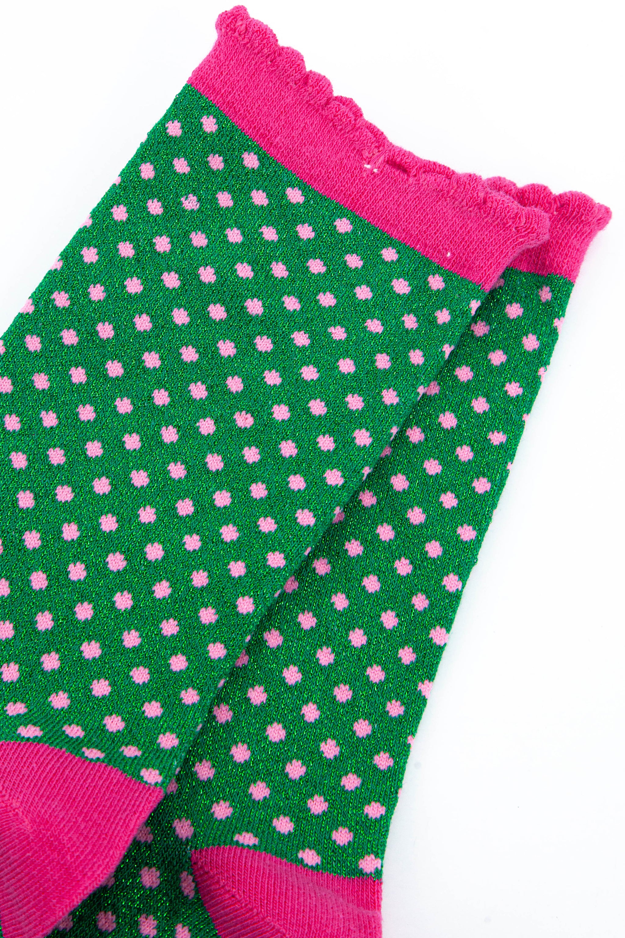 Glitter Cotton Socks in Polkadot Pink & Green