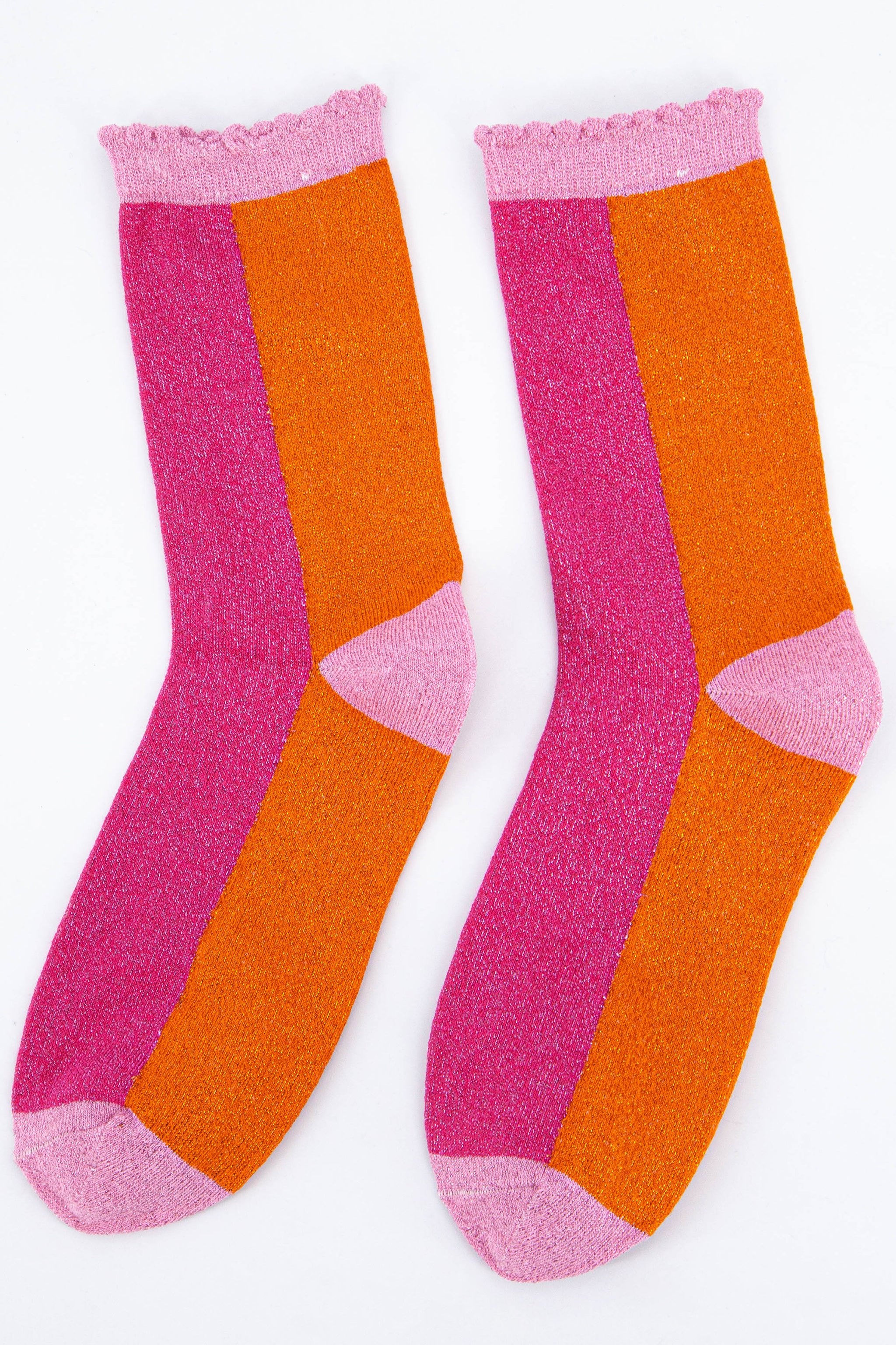 Glitter Cotton Socks in Pink & Orange
