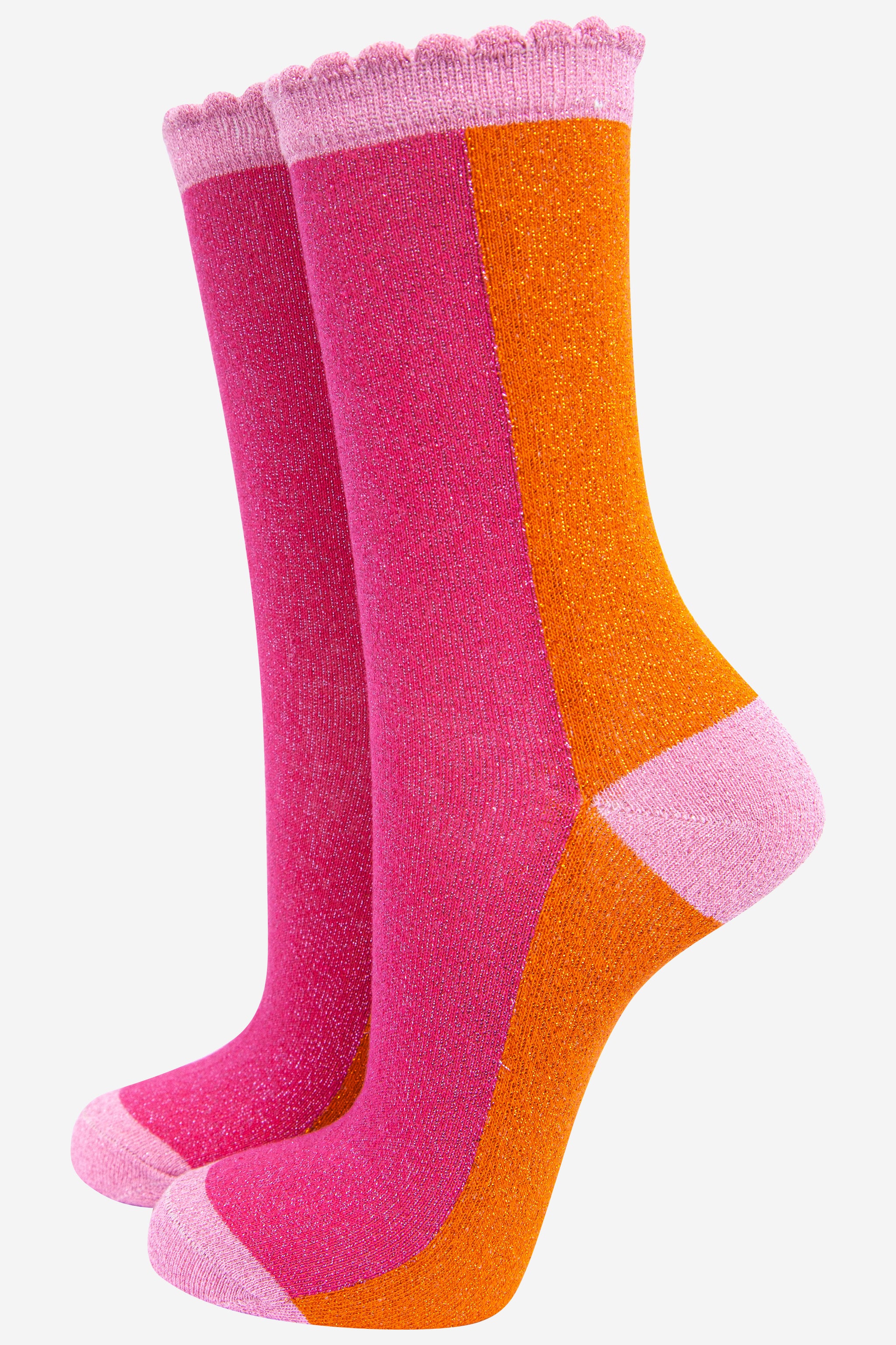 Glitter Cotton Socks in Pink & Orange