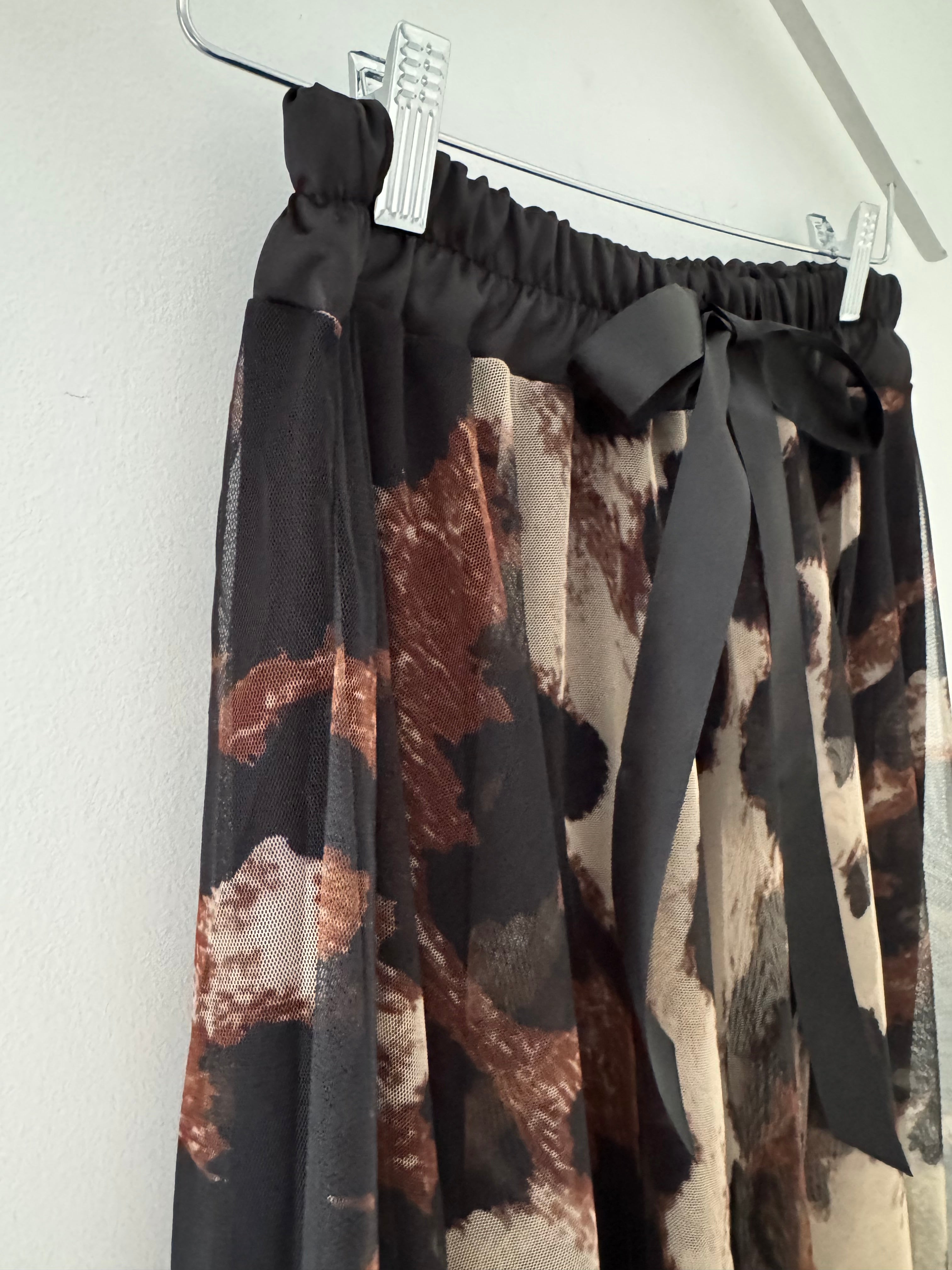 Tulle Midi Skirt in Black & Tan Leopard