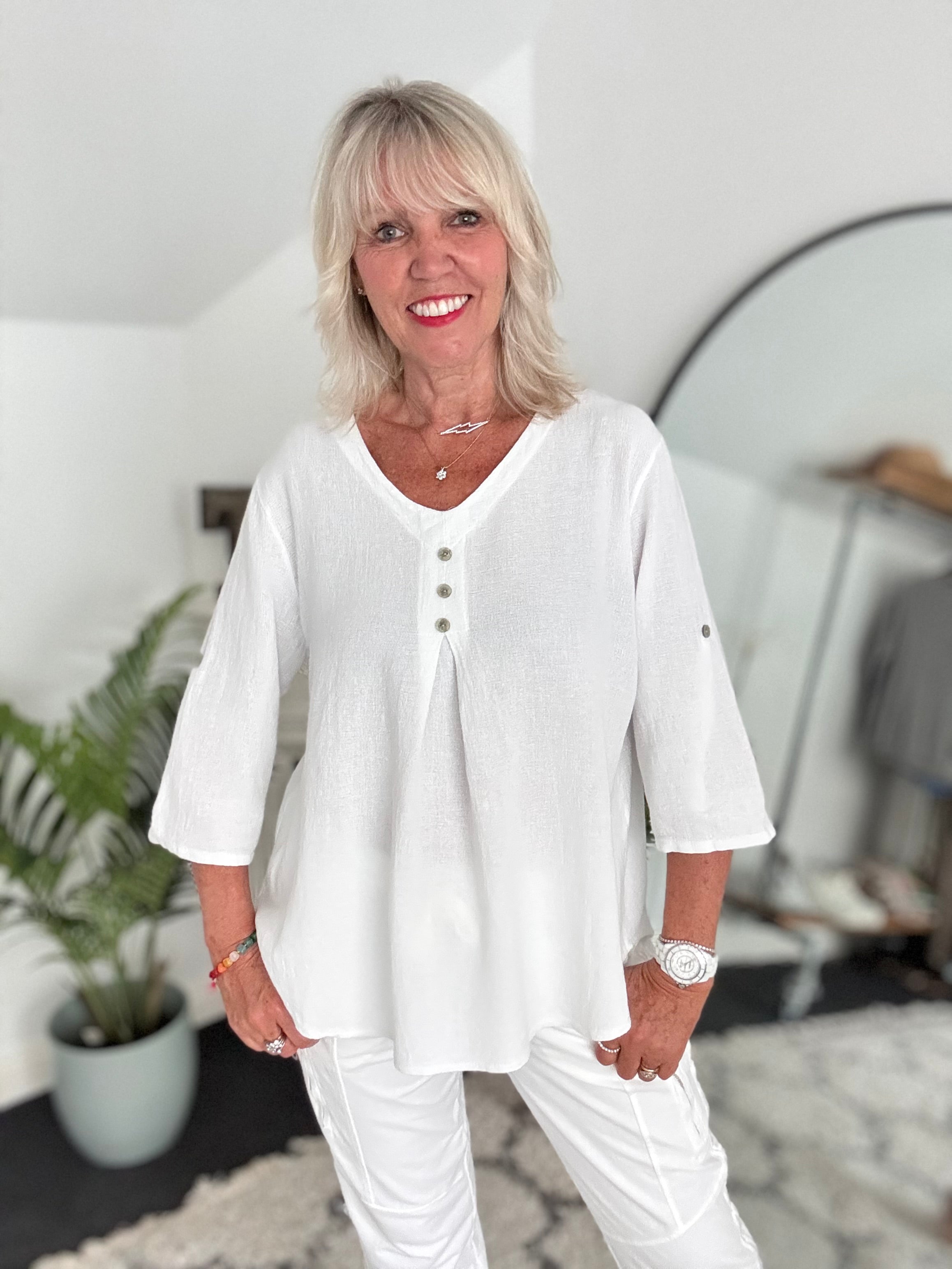 Linen & Cotton Shirt in White