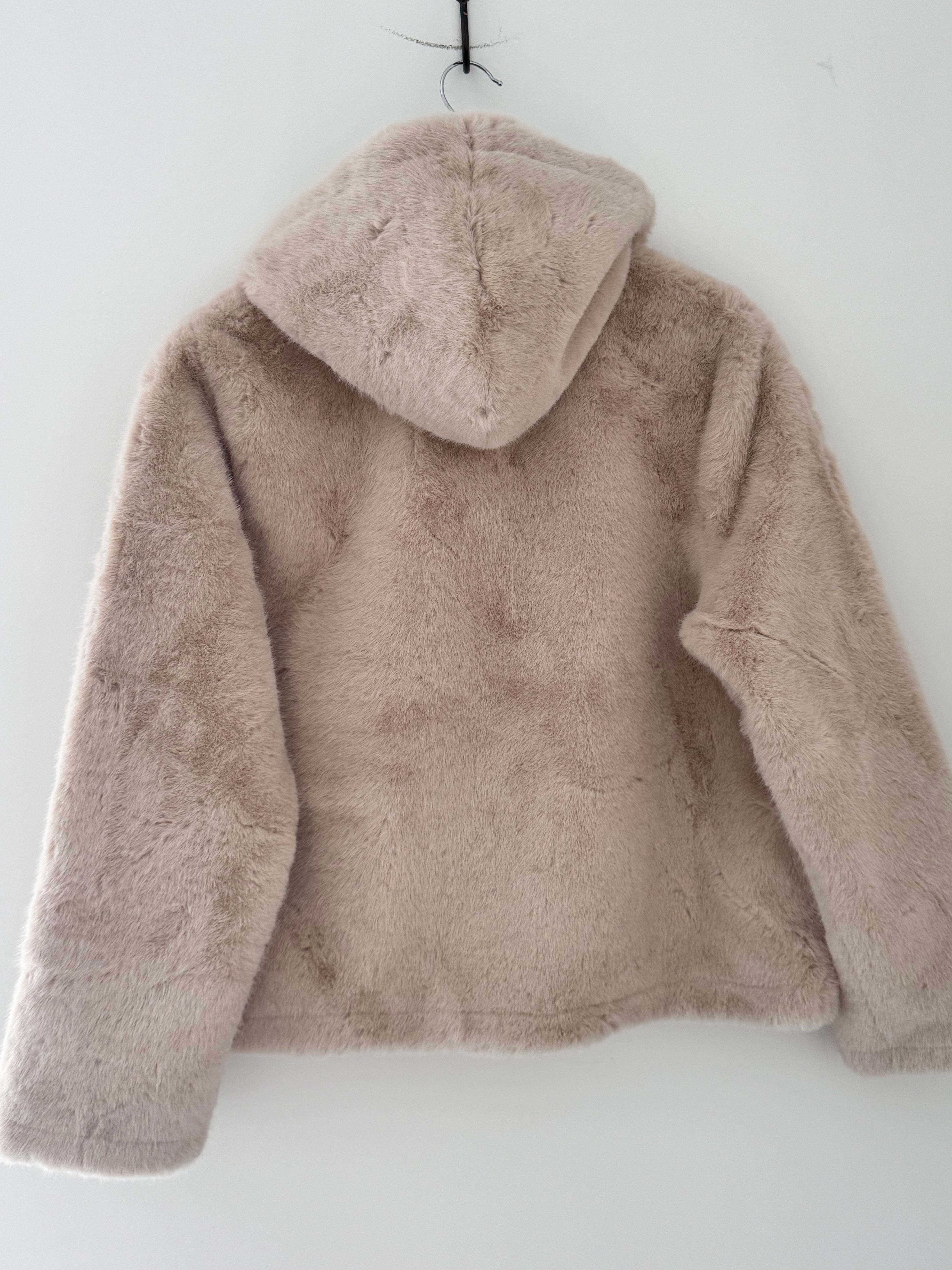 Hooded Fur Jacket in Ecru