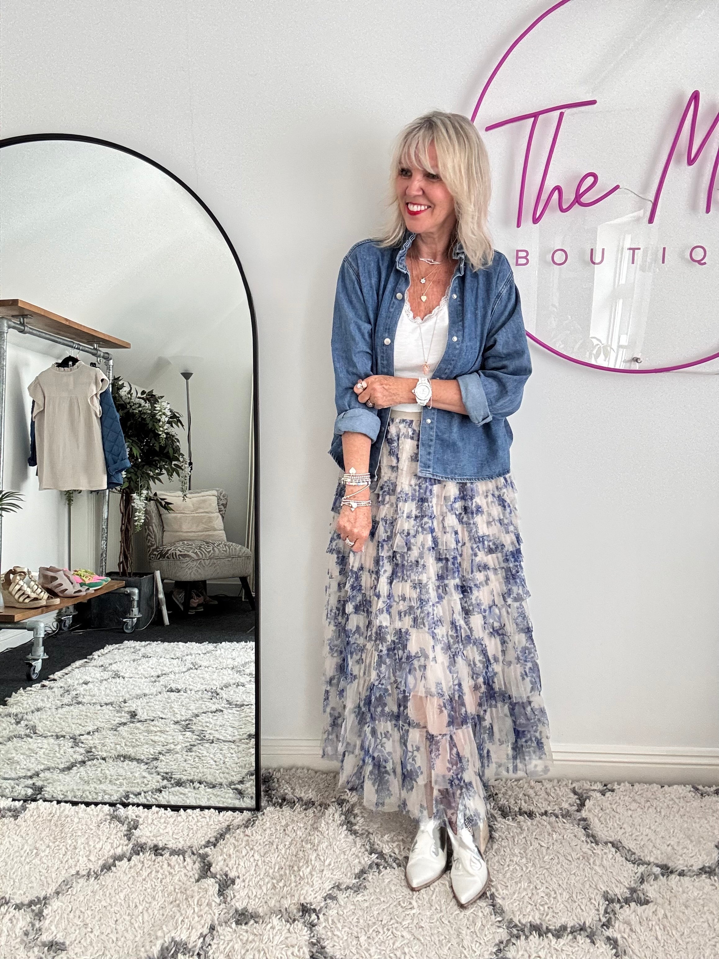 Tulle Skirt in Blue & Stone