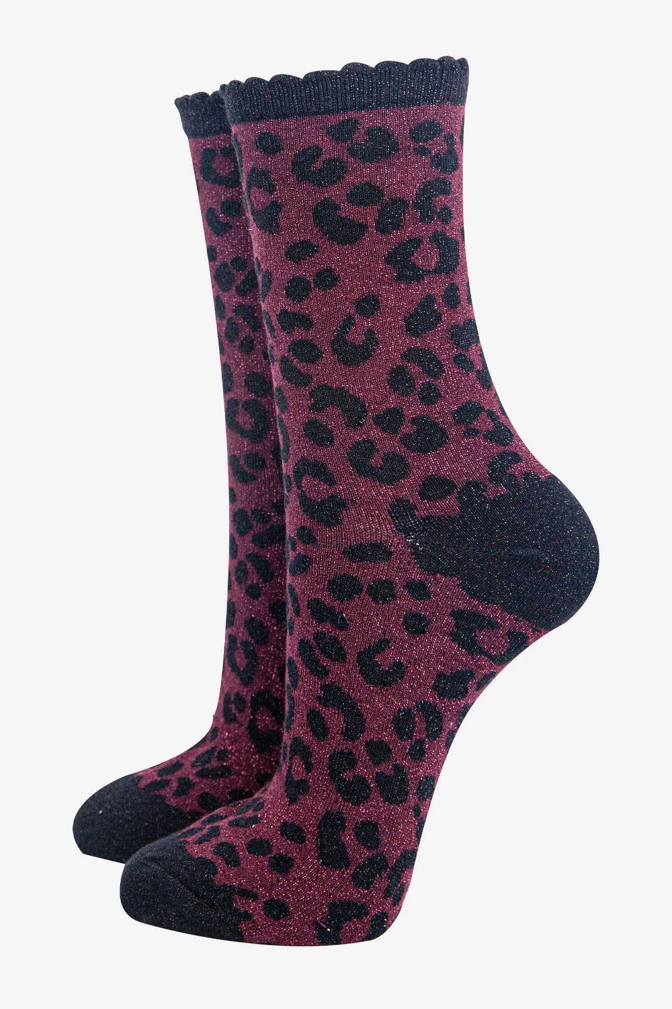 Glitter Socks in Berry Leopard