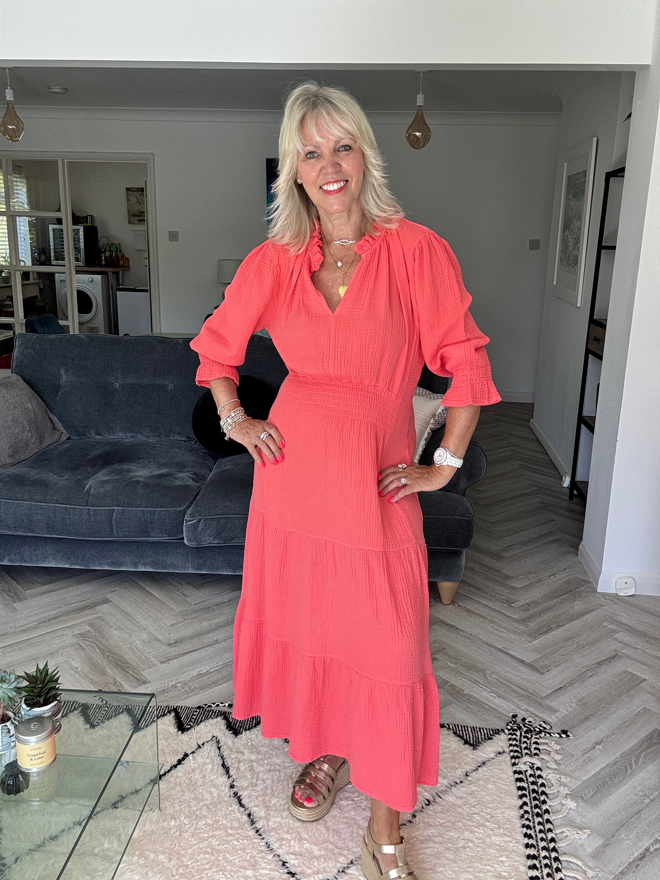 Cheesecloth Midi Dress in Coral