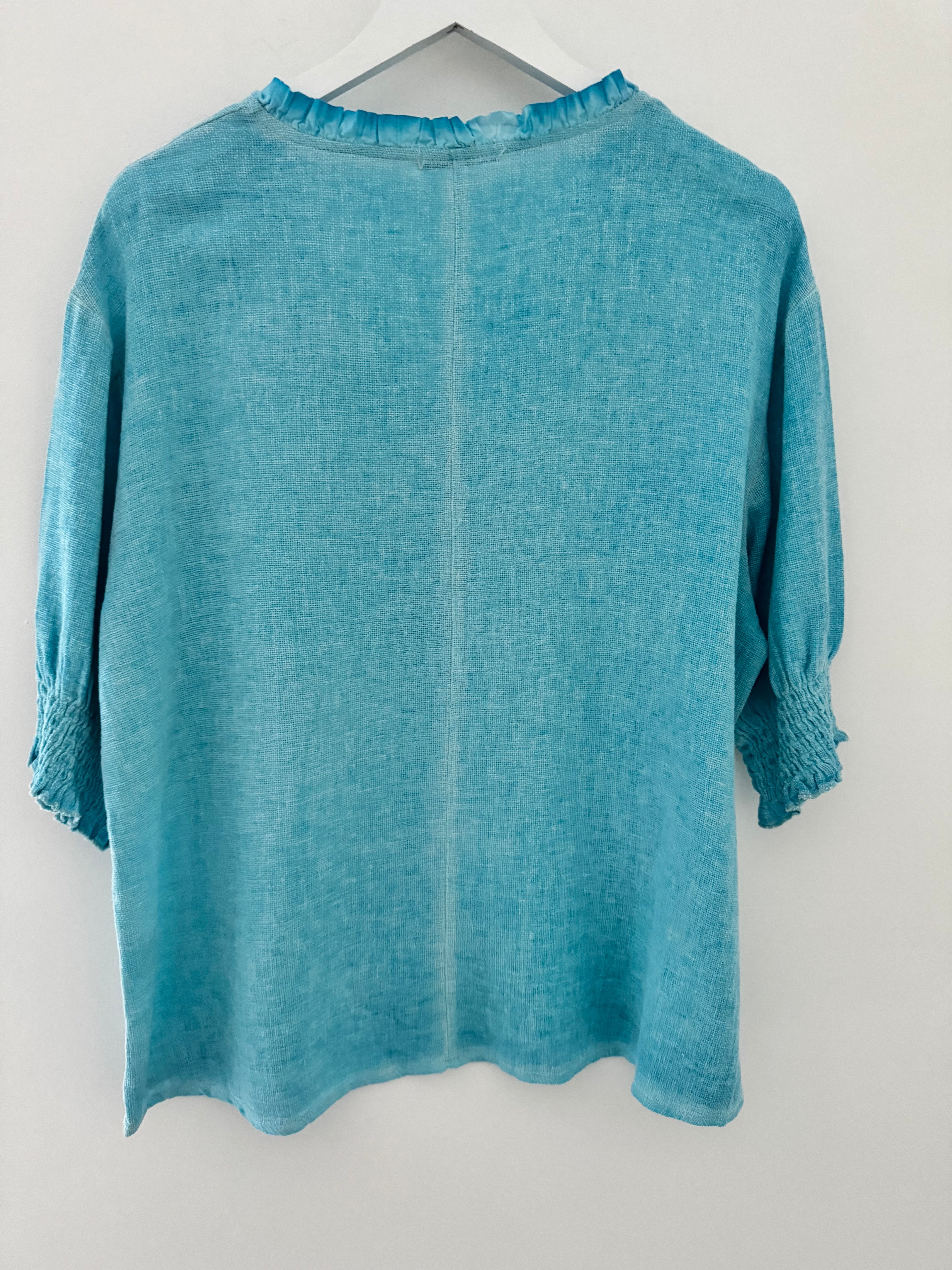 Linen & Cotton Top in Aqua