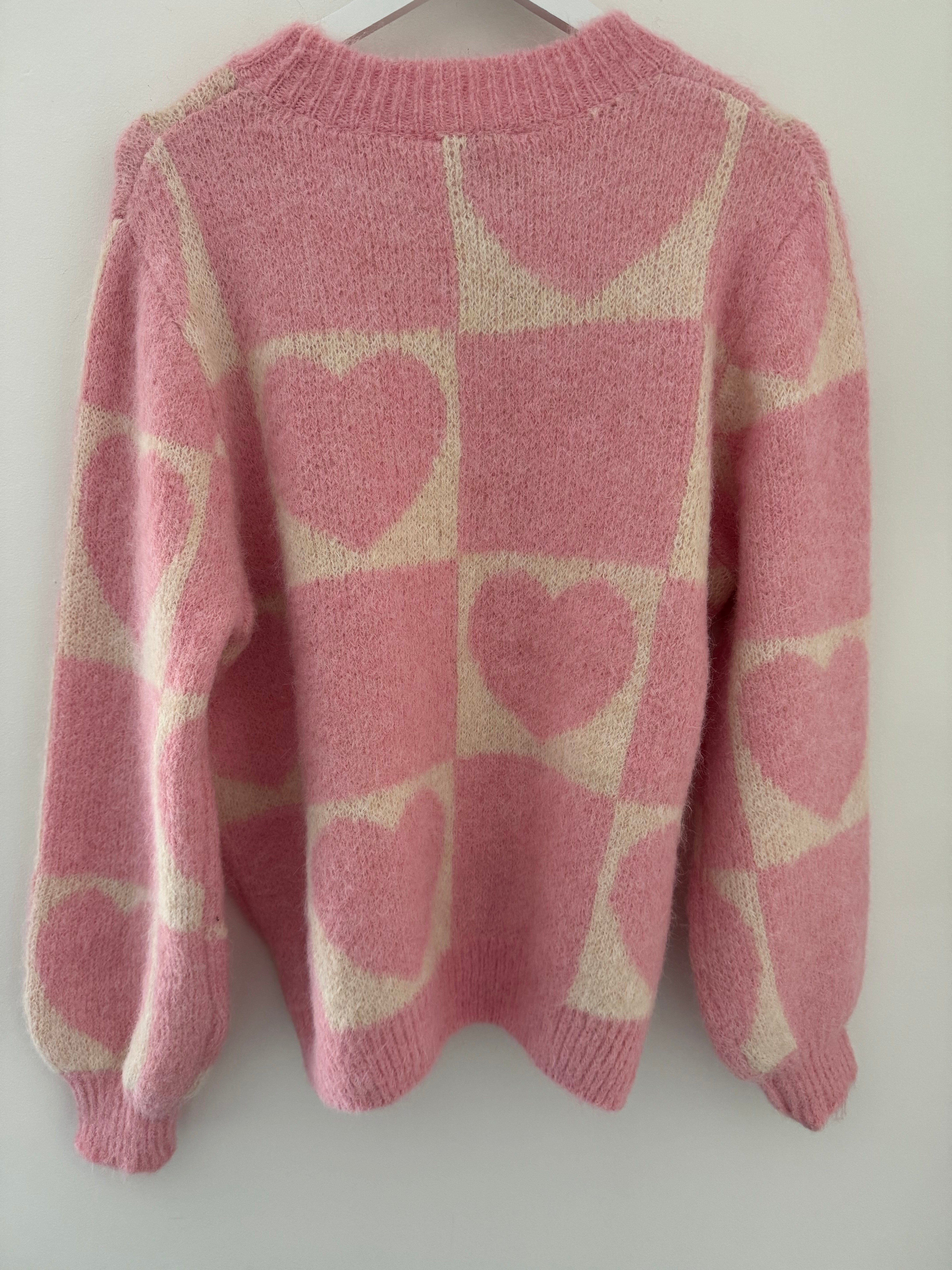 Heart & Squares Sweater in Pink & Ecru