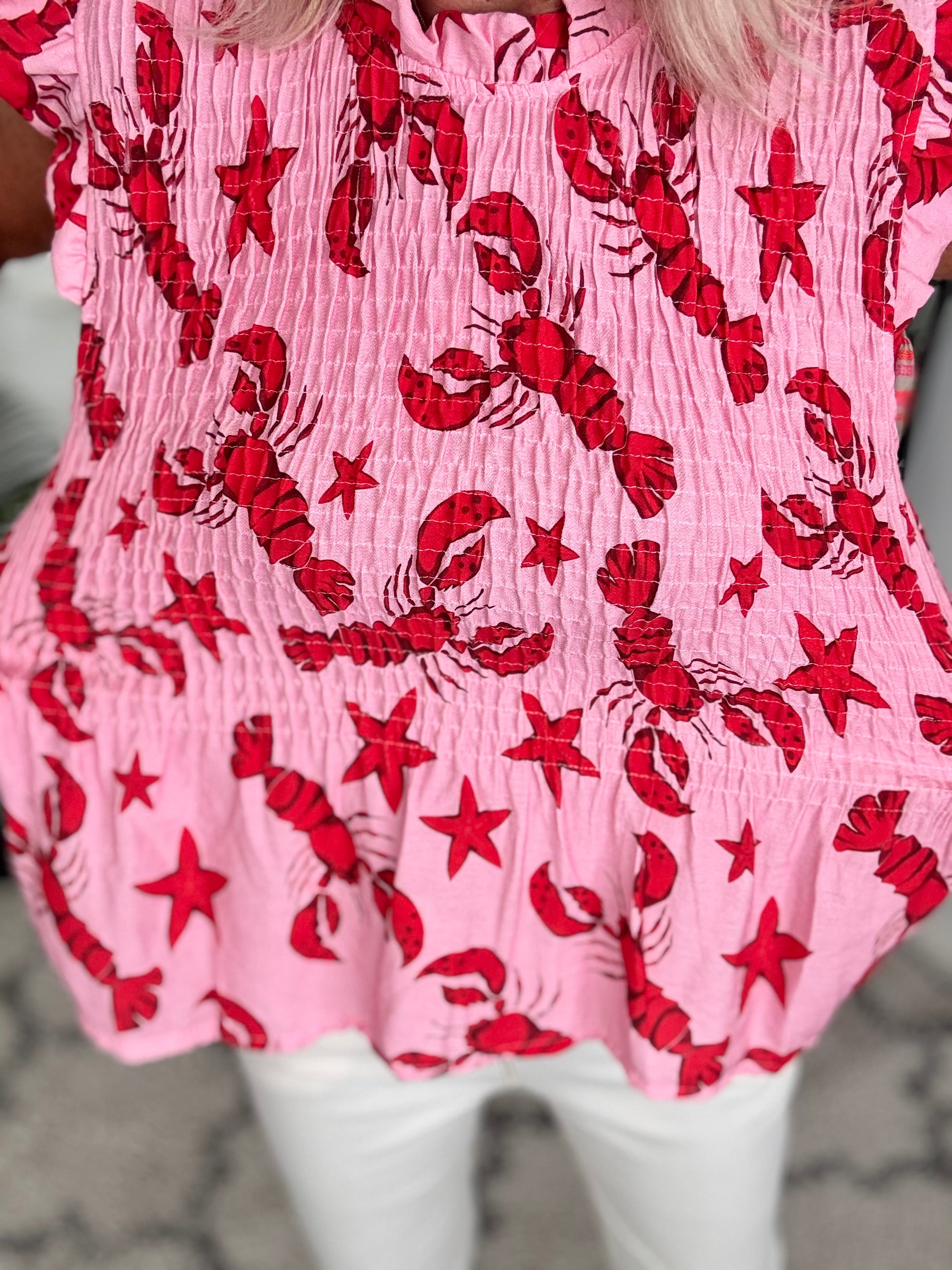 Shirred Lobster Top in Pink & Red
