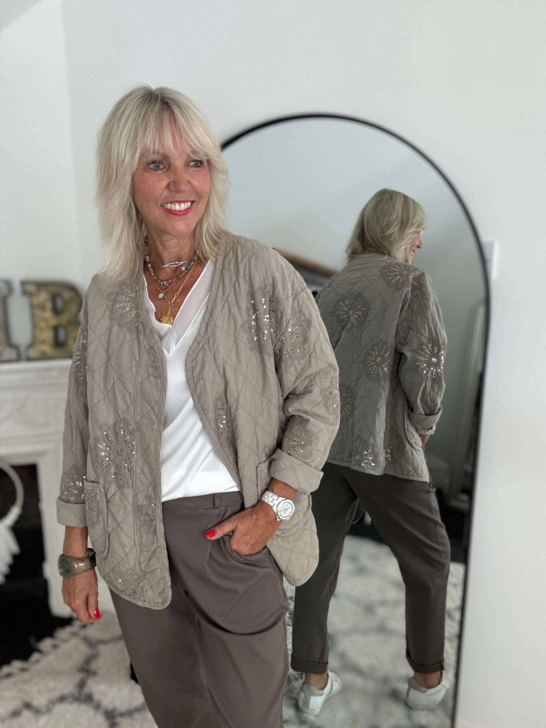 Quilted Jacket with Sequins in Mocha