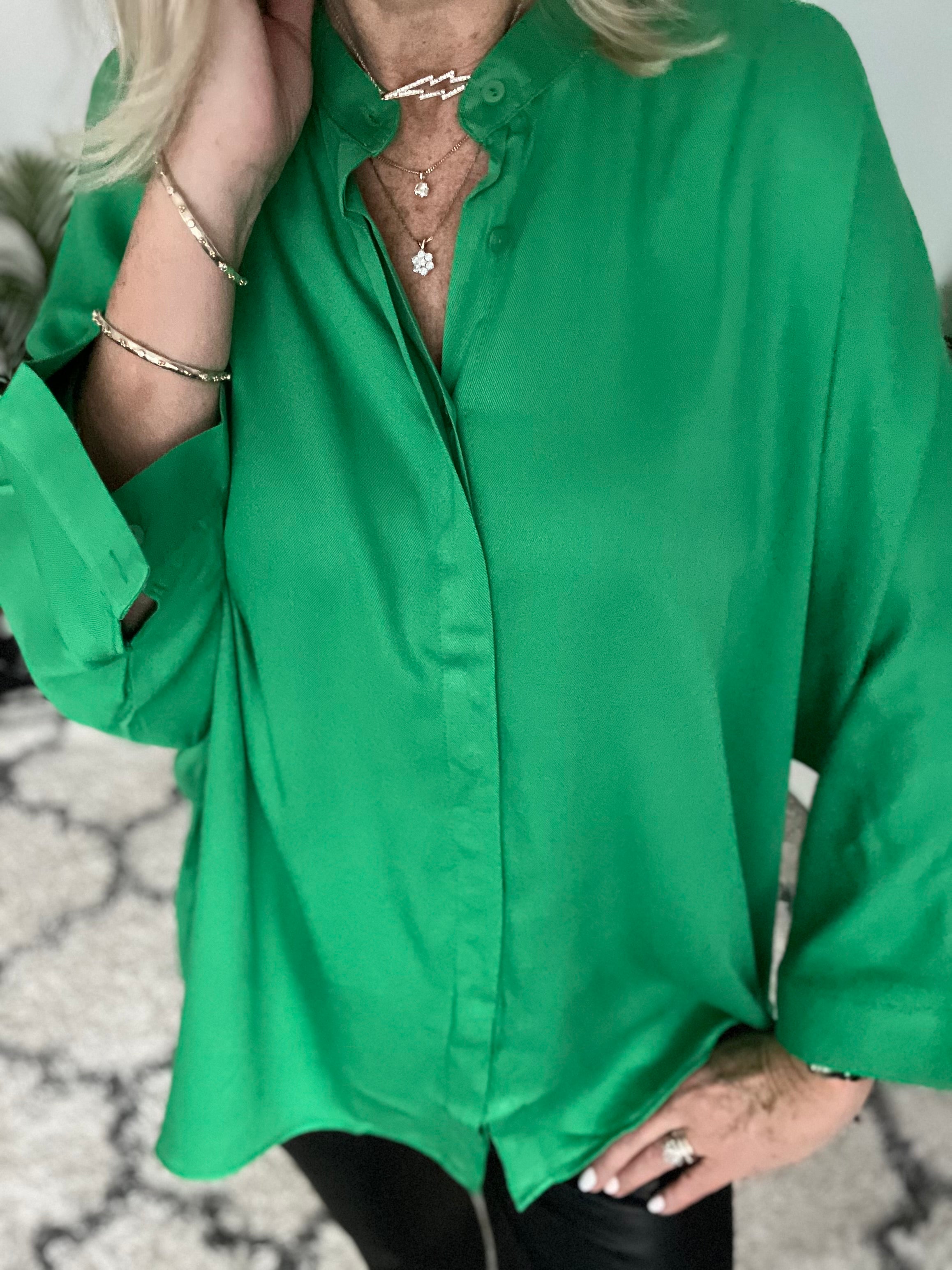 Grandad Shirt in Emerald