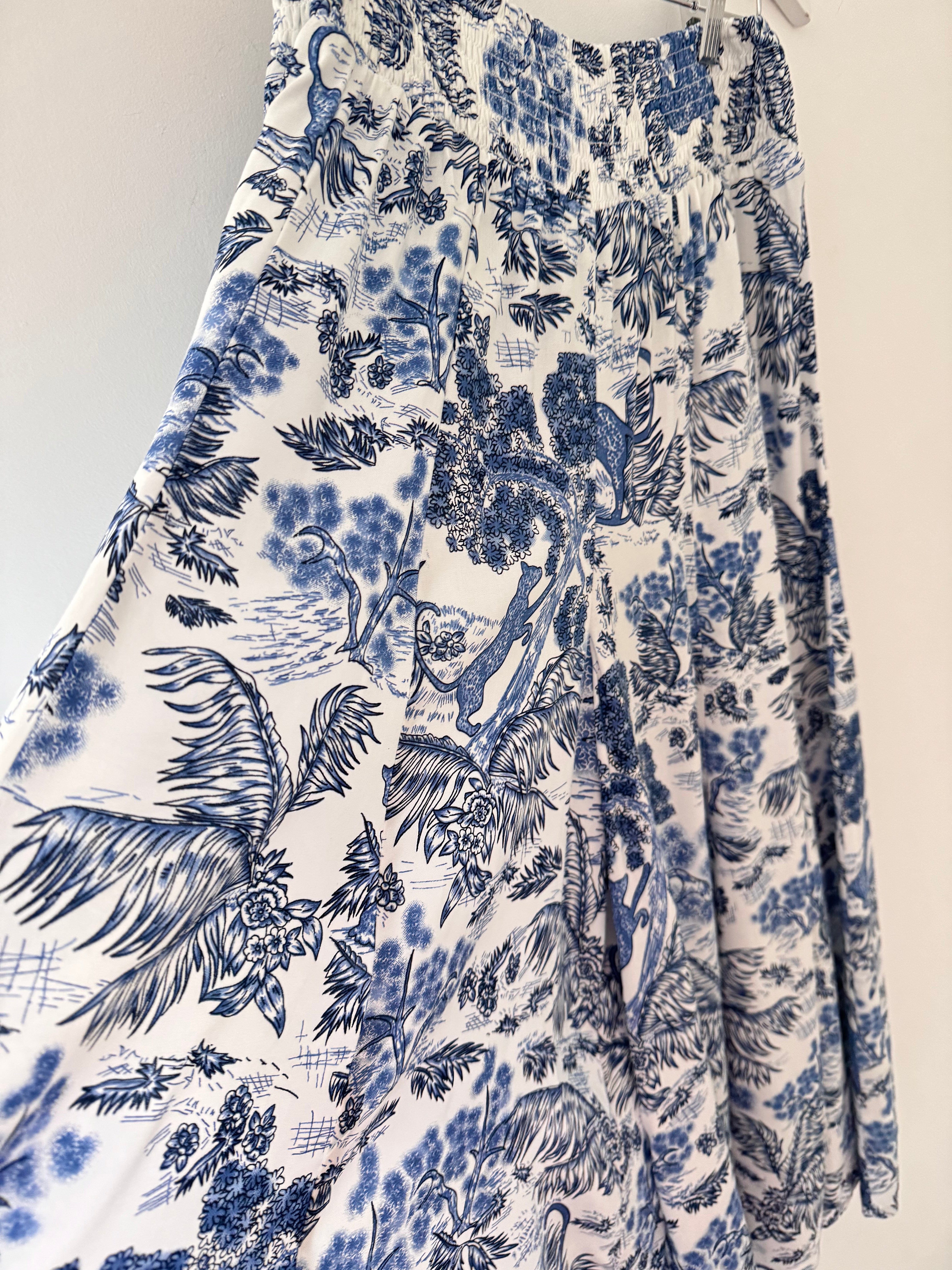 Wide Leg Trousers in Blue Jungle Print