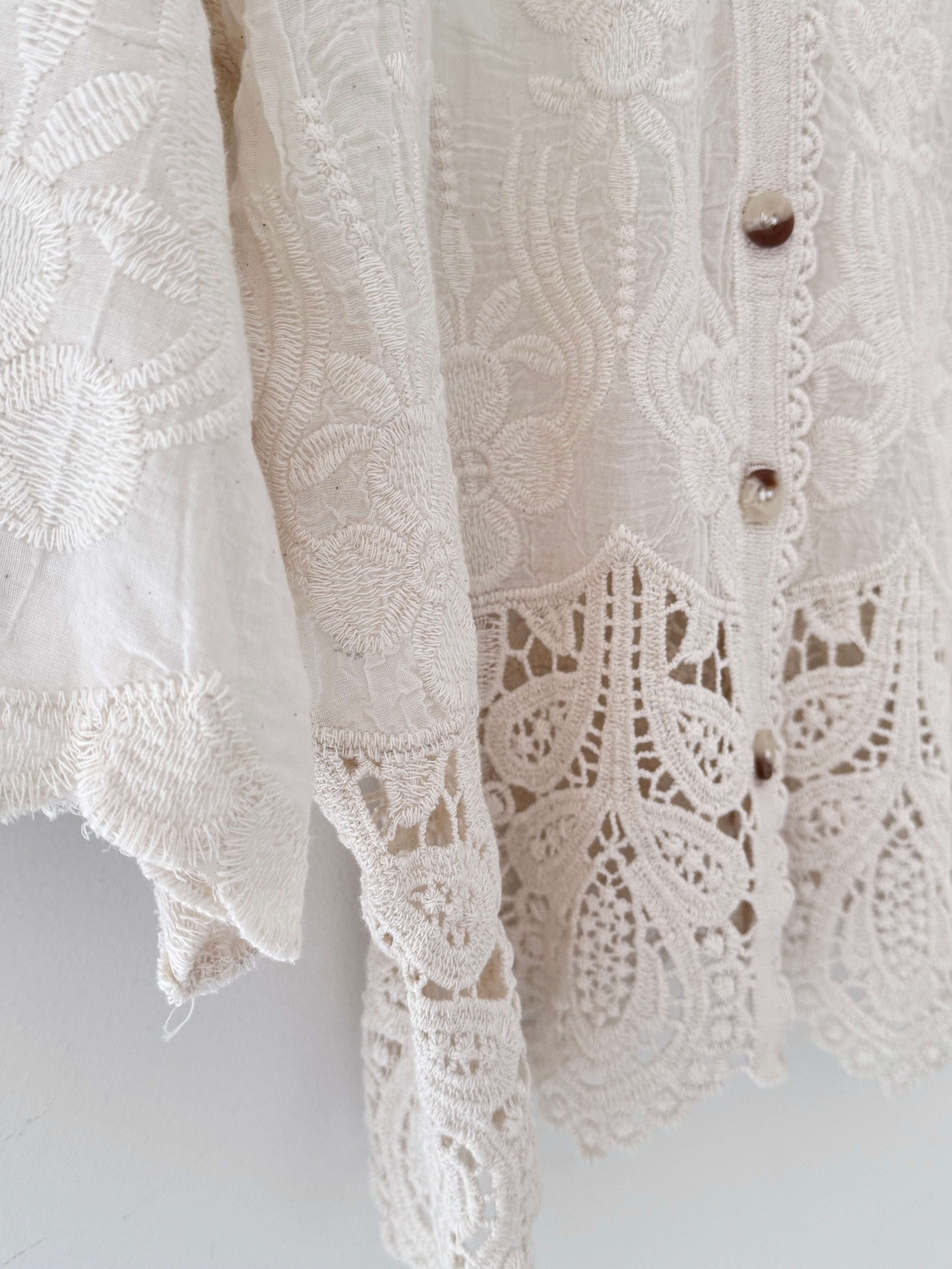 Embroidered Lace Top in Ecru