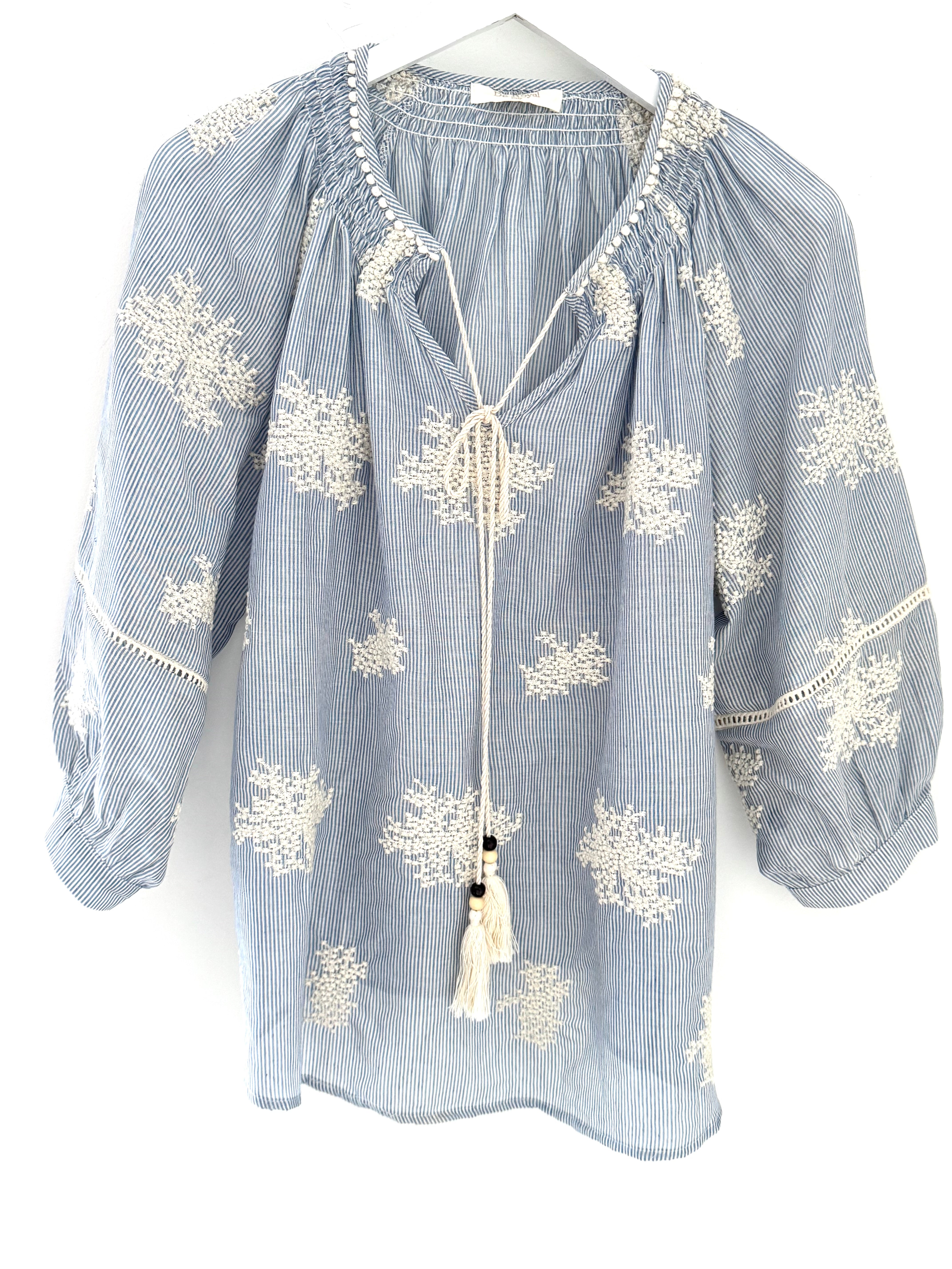 Embroidered Blouse in Blue & White