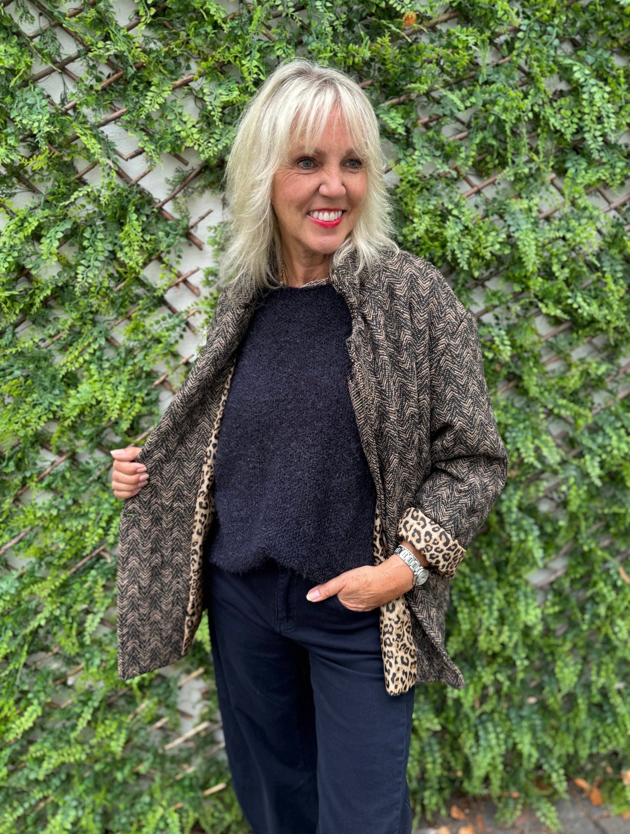Brown Tweed Boyfriend Jacket with Leopard Lining