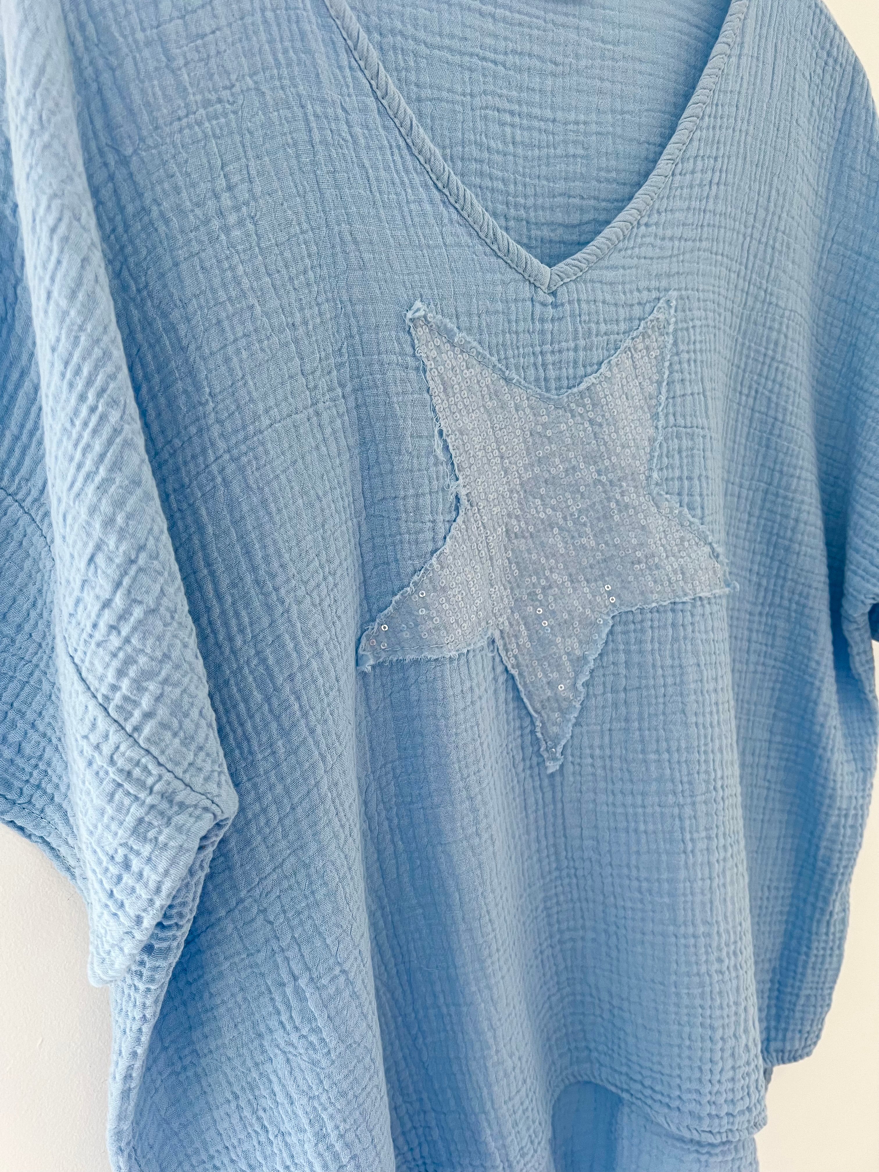 Cheesecloth Star Top in Soft Blue