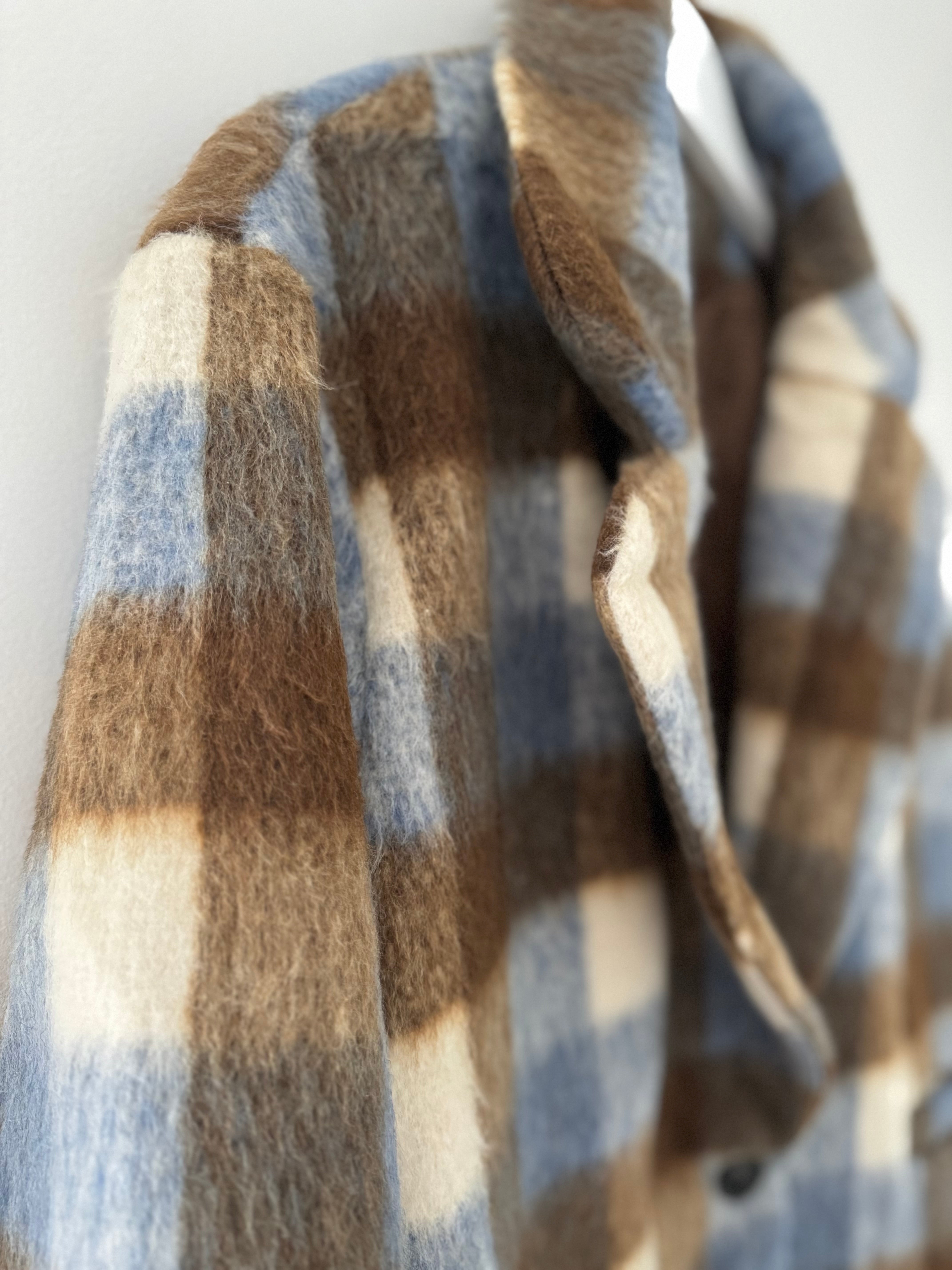 Check Mohair Coat in Blue & Chocolate