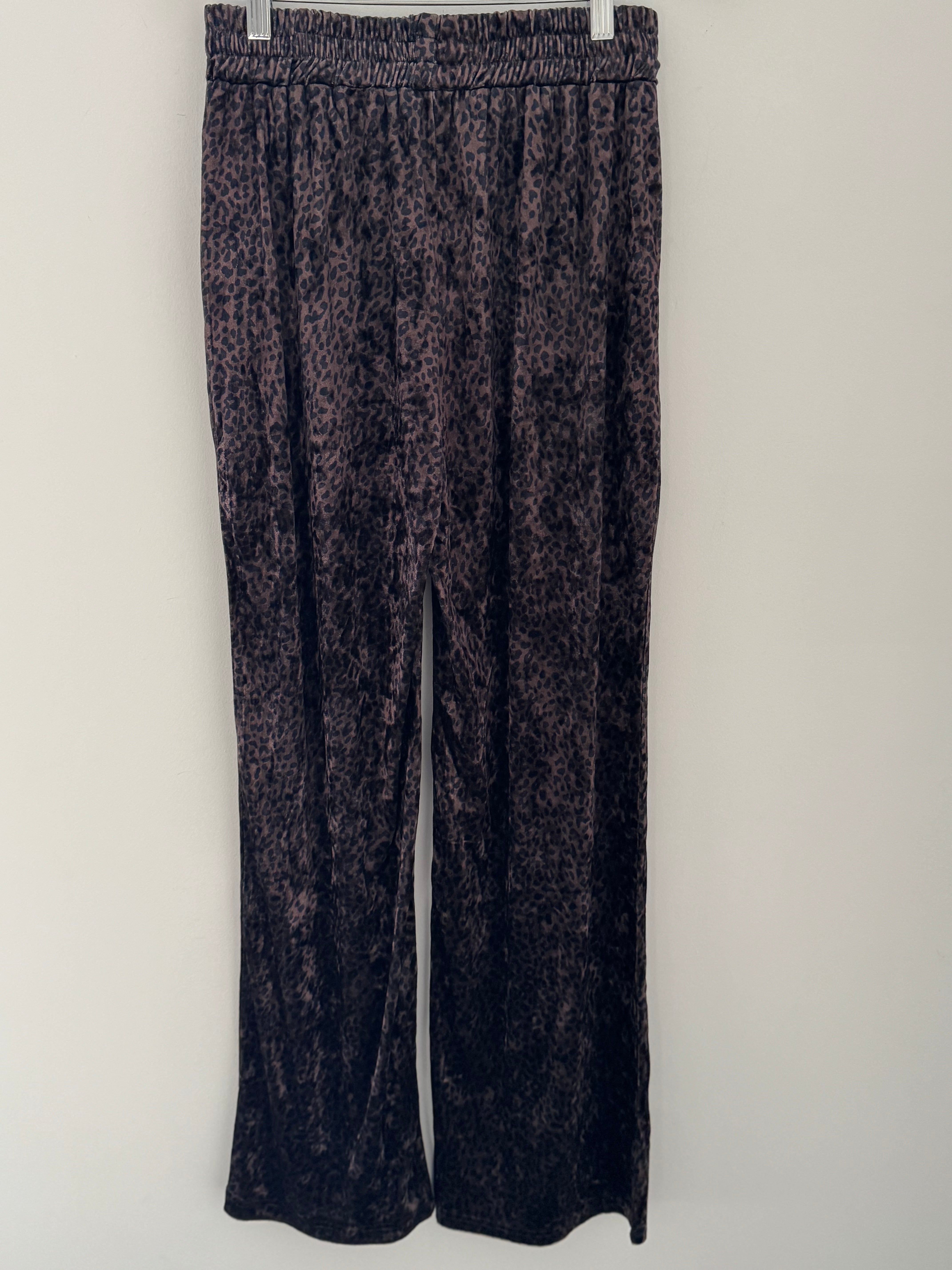 Velvet Stretch Trousers in Chocolate Leopard