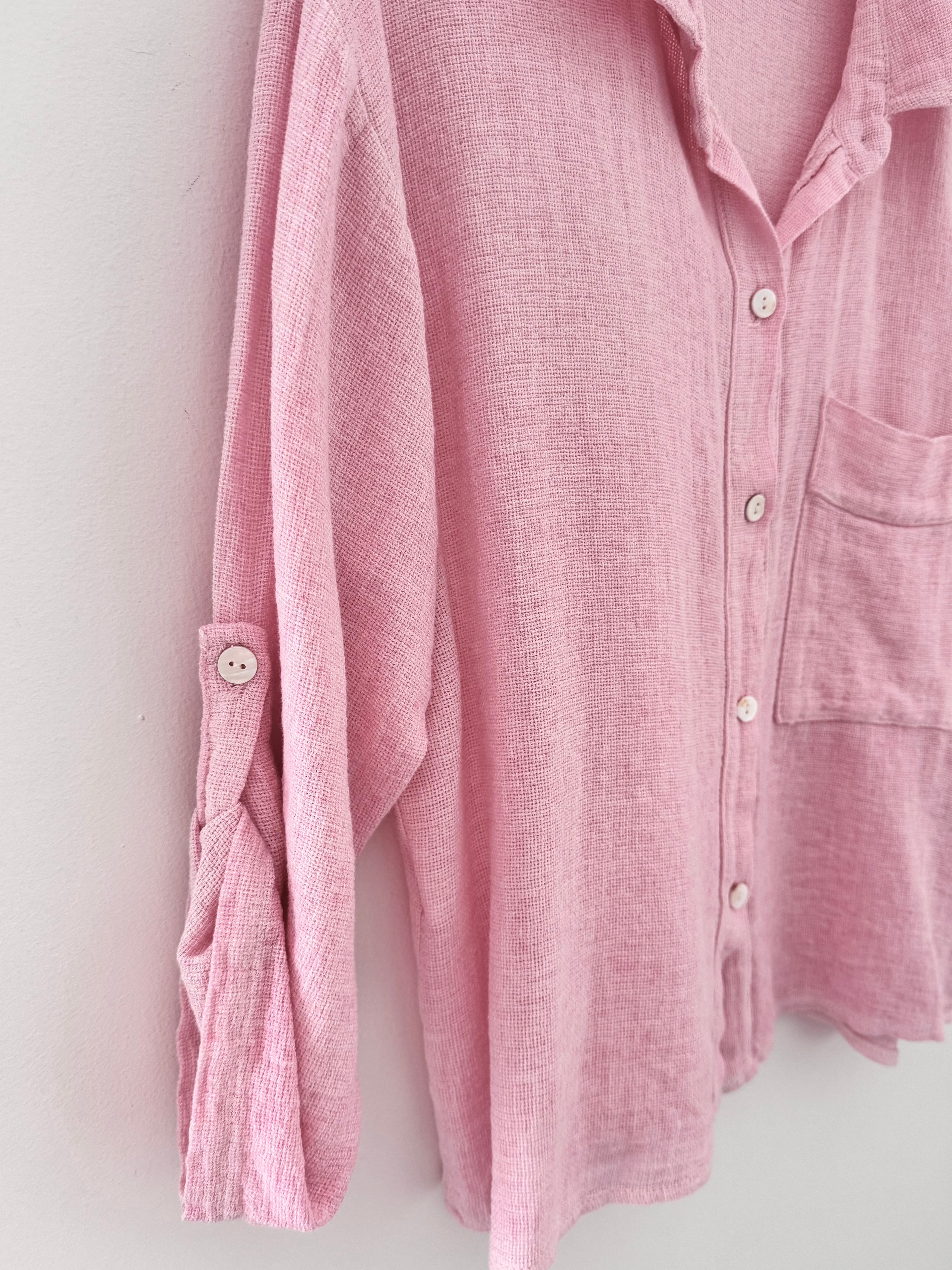 Linen & Cotton Pocket Top in Pink