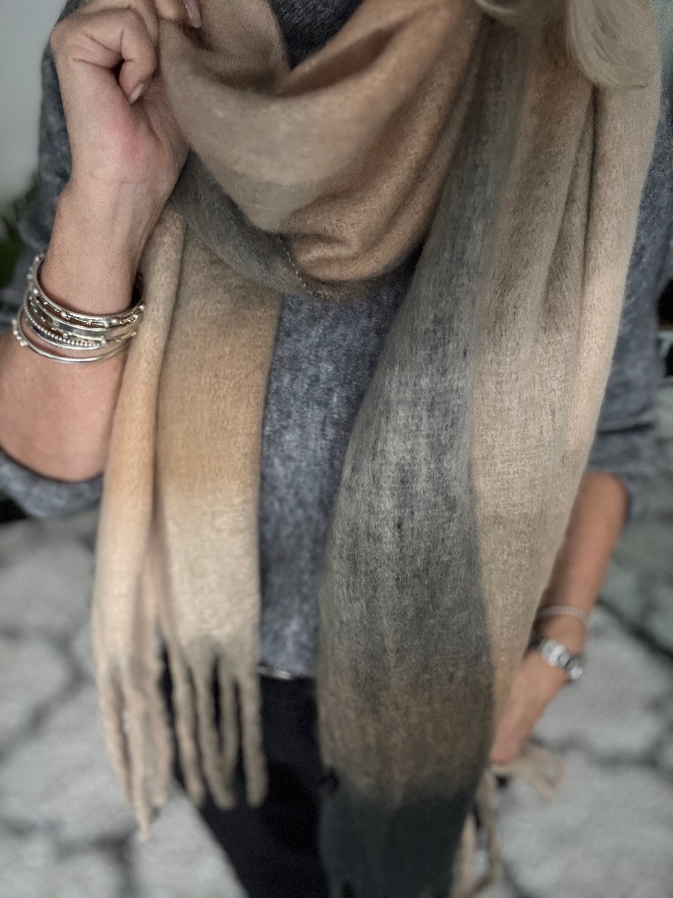 Multi Block Cosy Scarf in Soft Neutrals