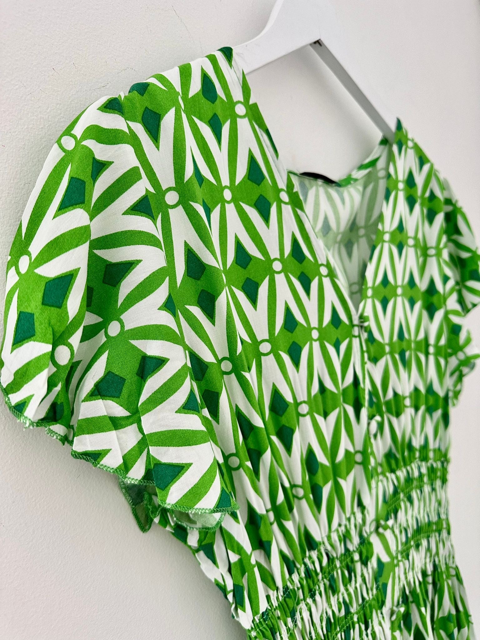 Mosaic Midi Dress in Green & White