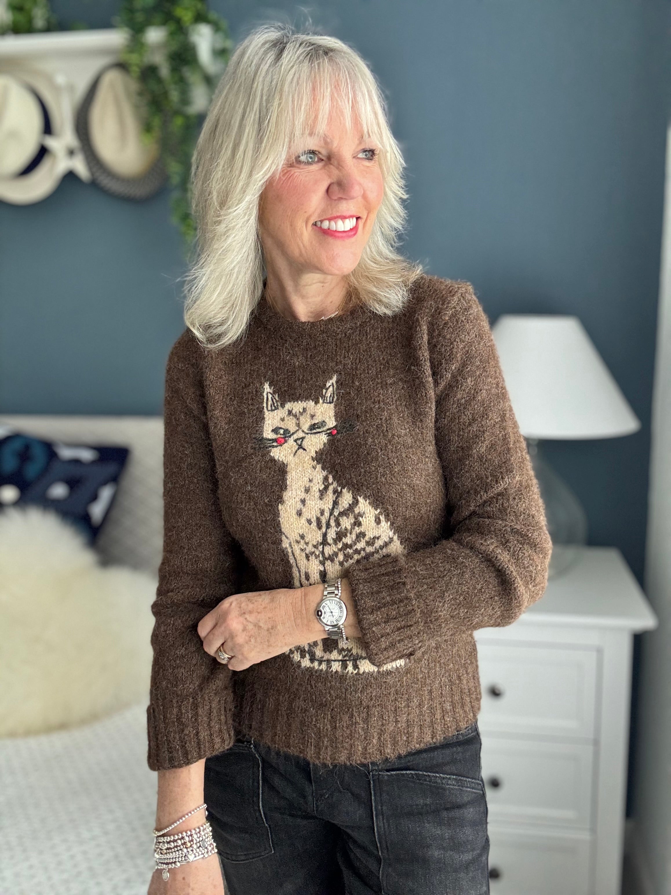 Luxe Jumper with Cat in Cocoa