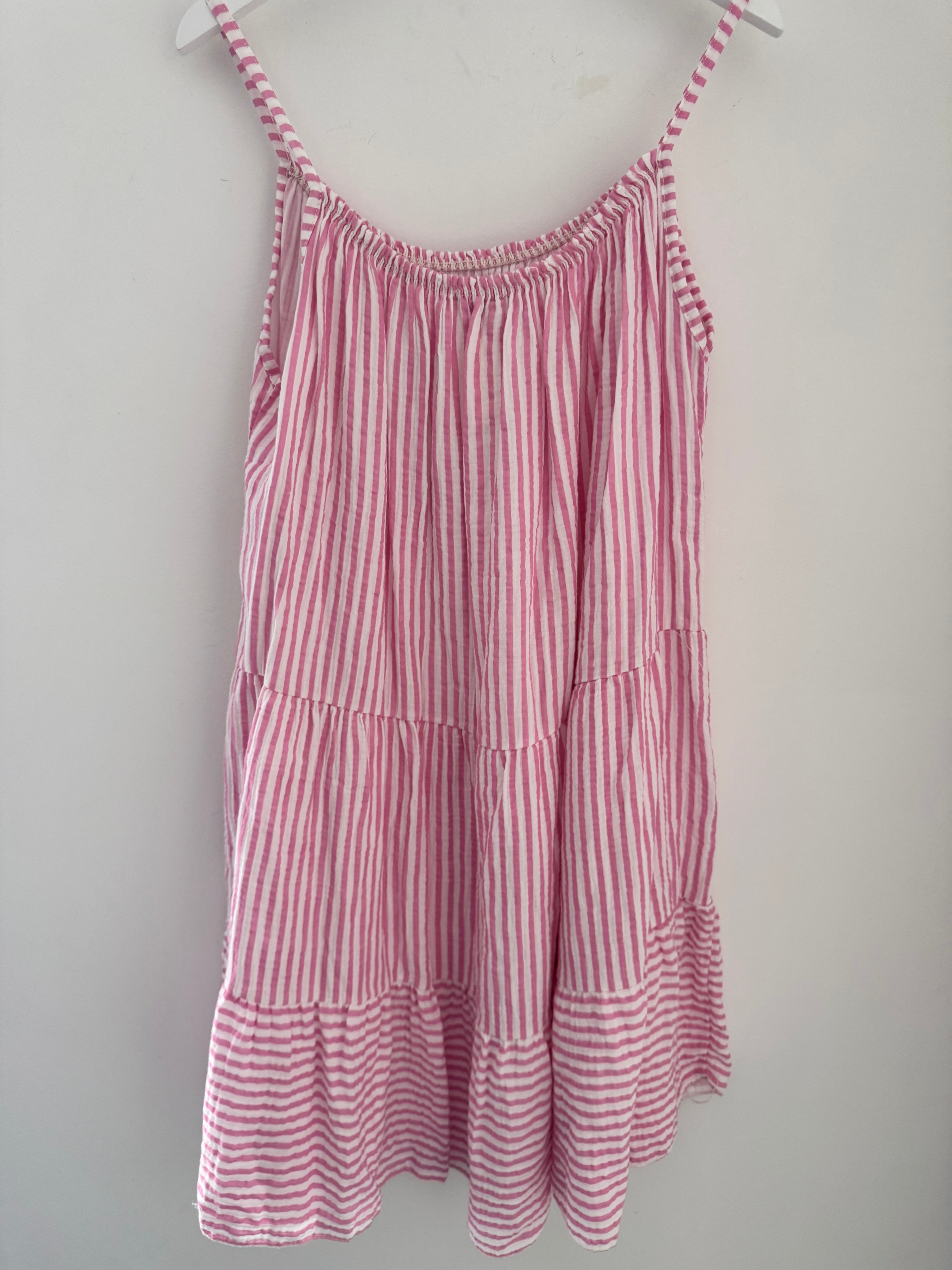 Stripe Cheesecloth Dress in Pink & White