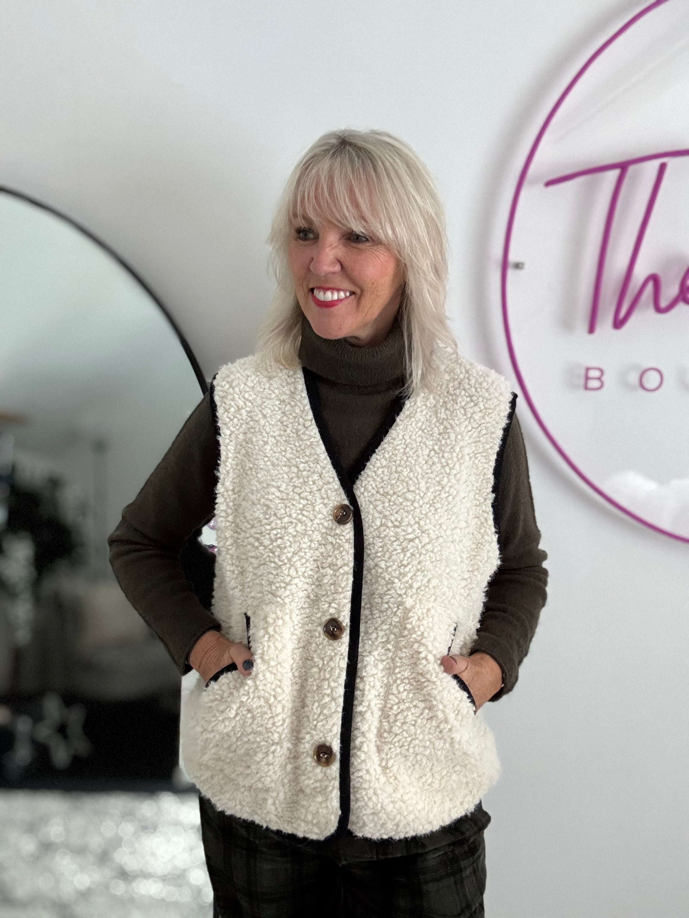 Sheepskin Borg Gilet with Black Trim