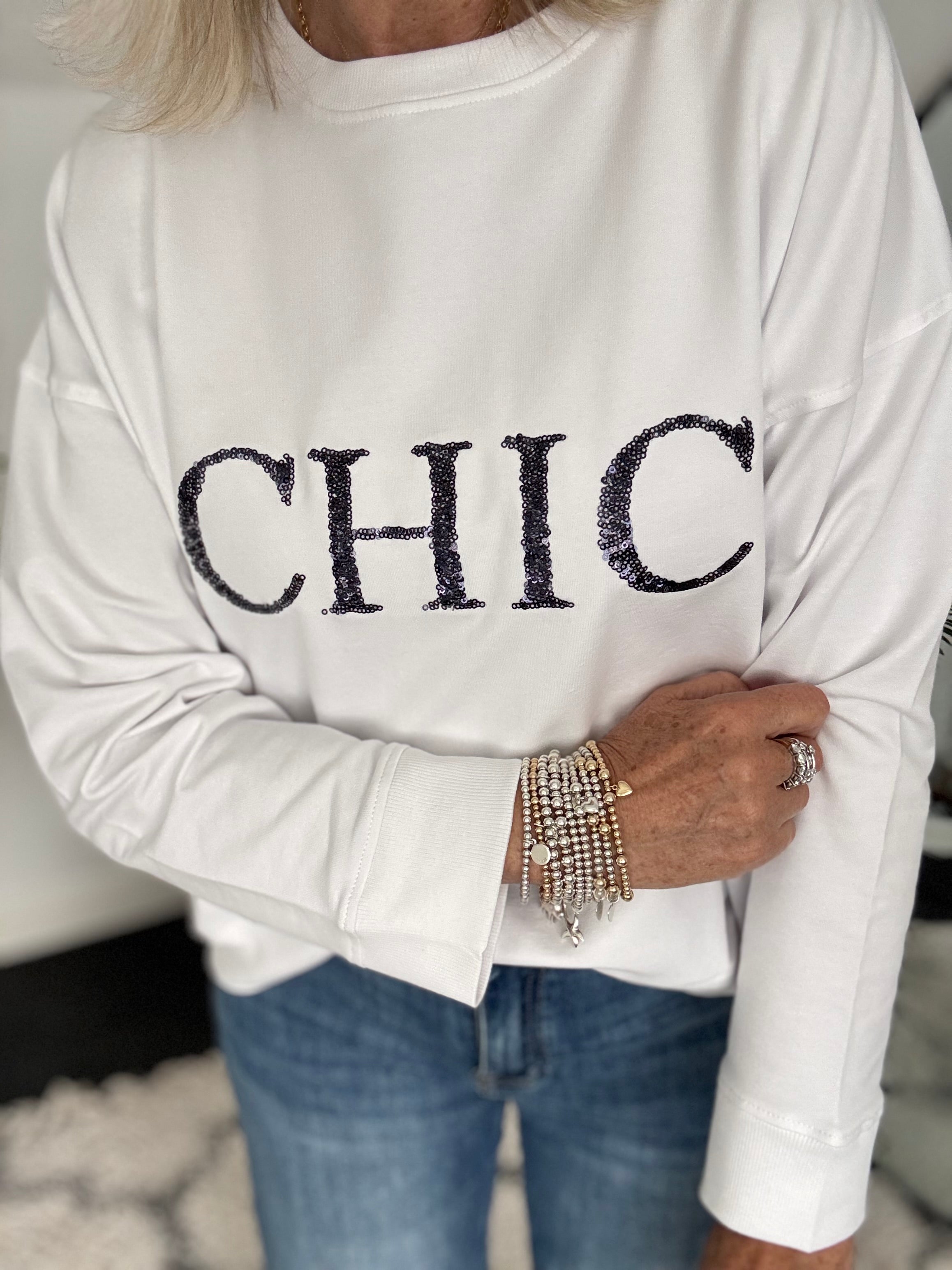 Chic Sequin Sweatshirt in White