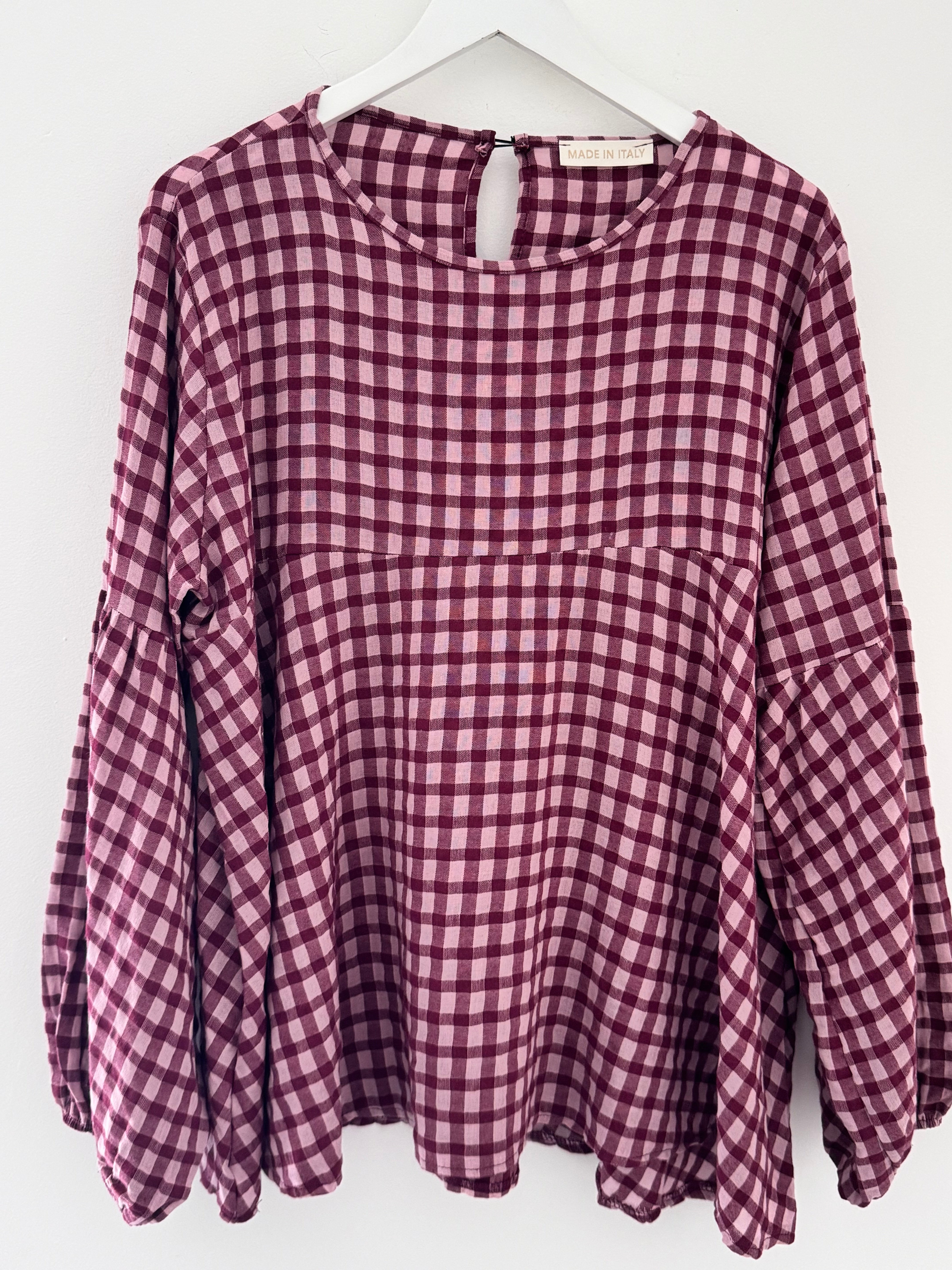 Oversized Check Top in Berry
