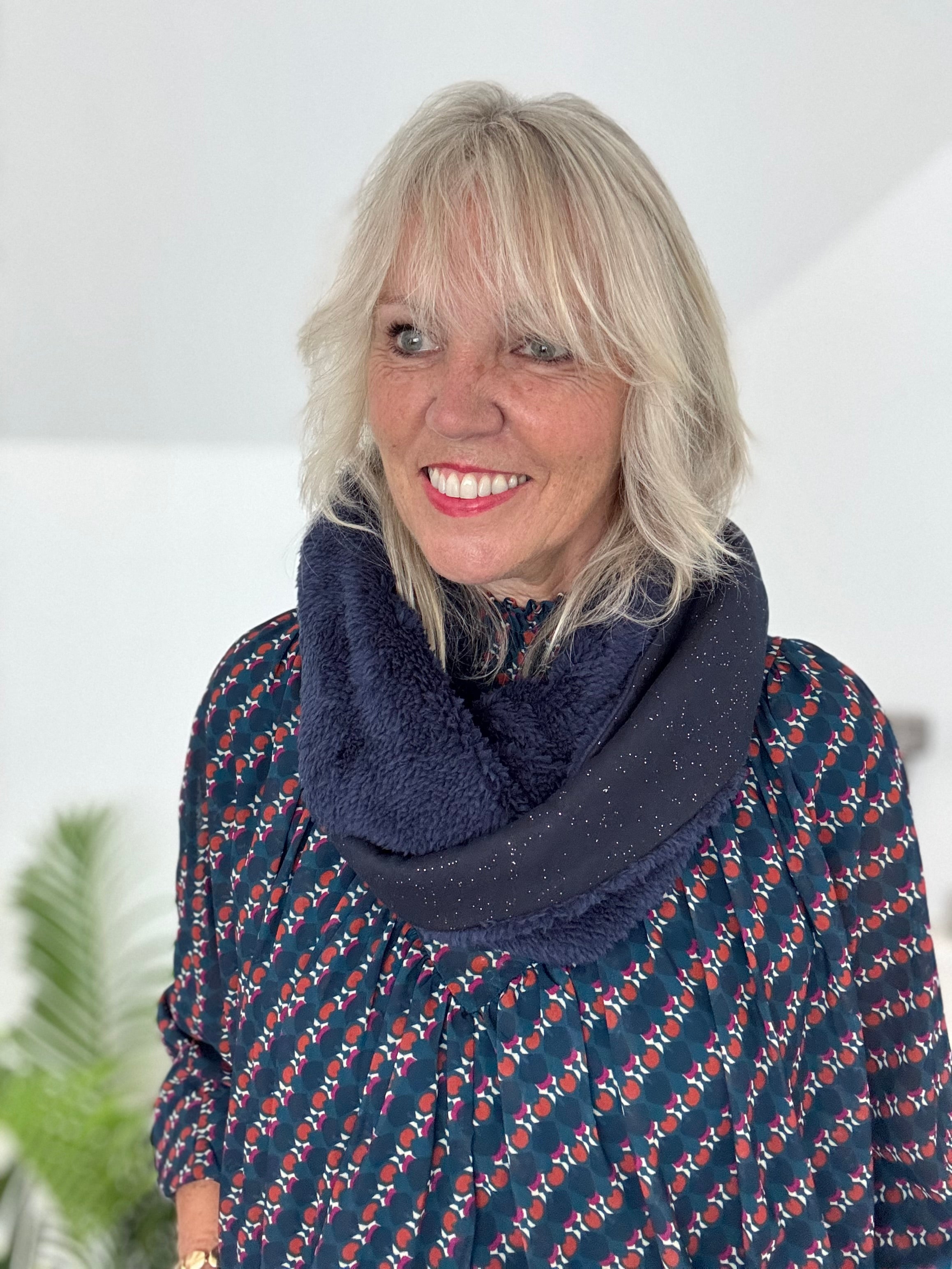 Shimmer & Fur Snood in Ink