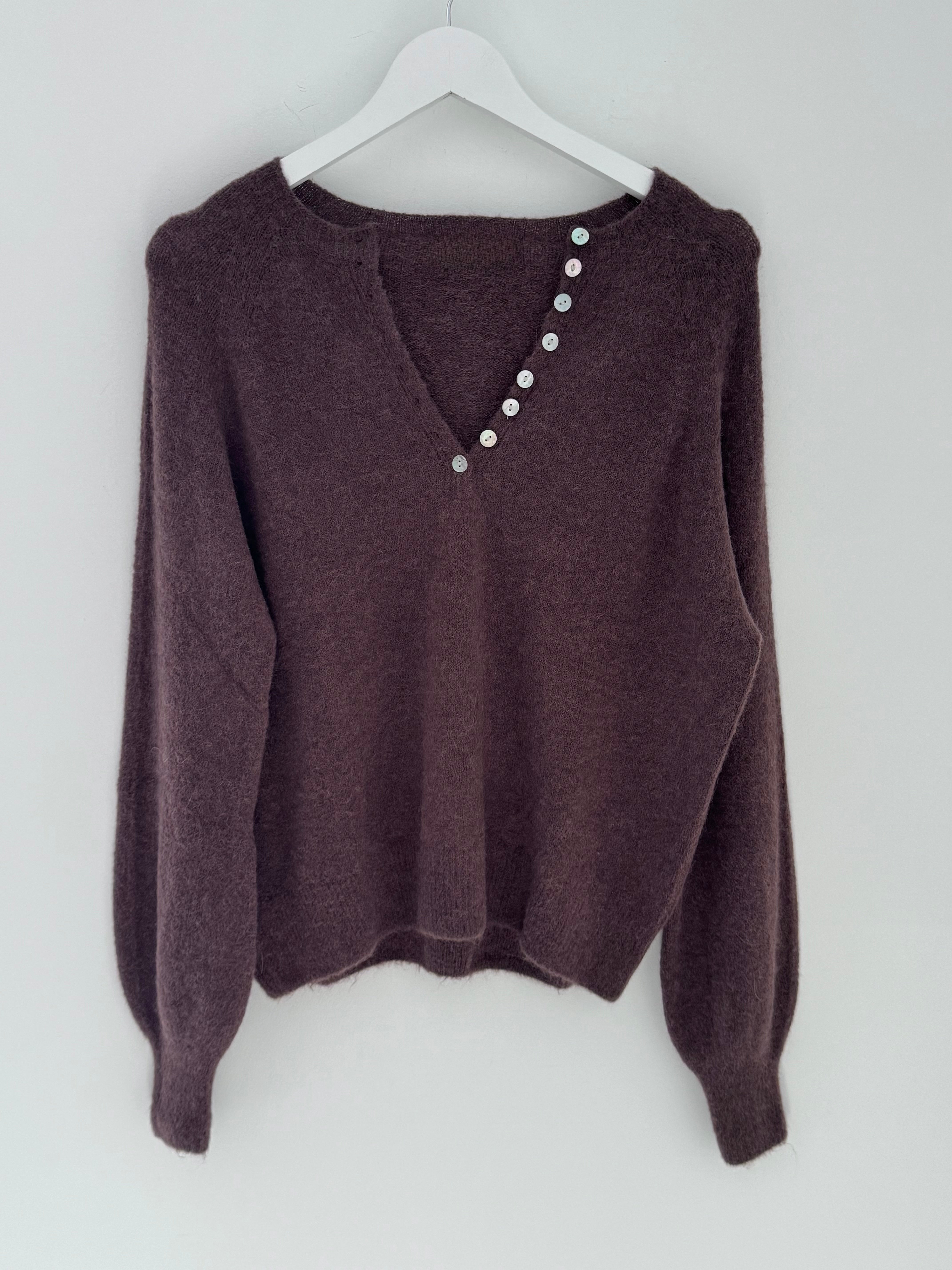 Softie Jumper with Button Neck in Chocolate