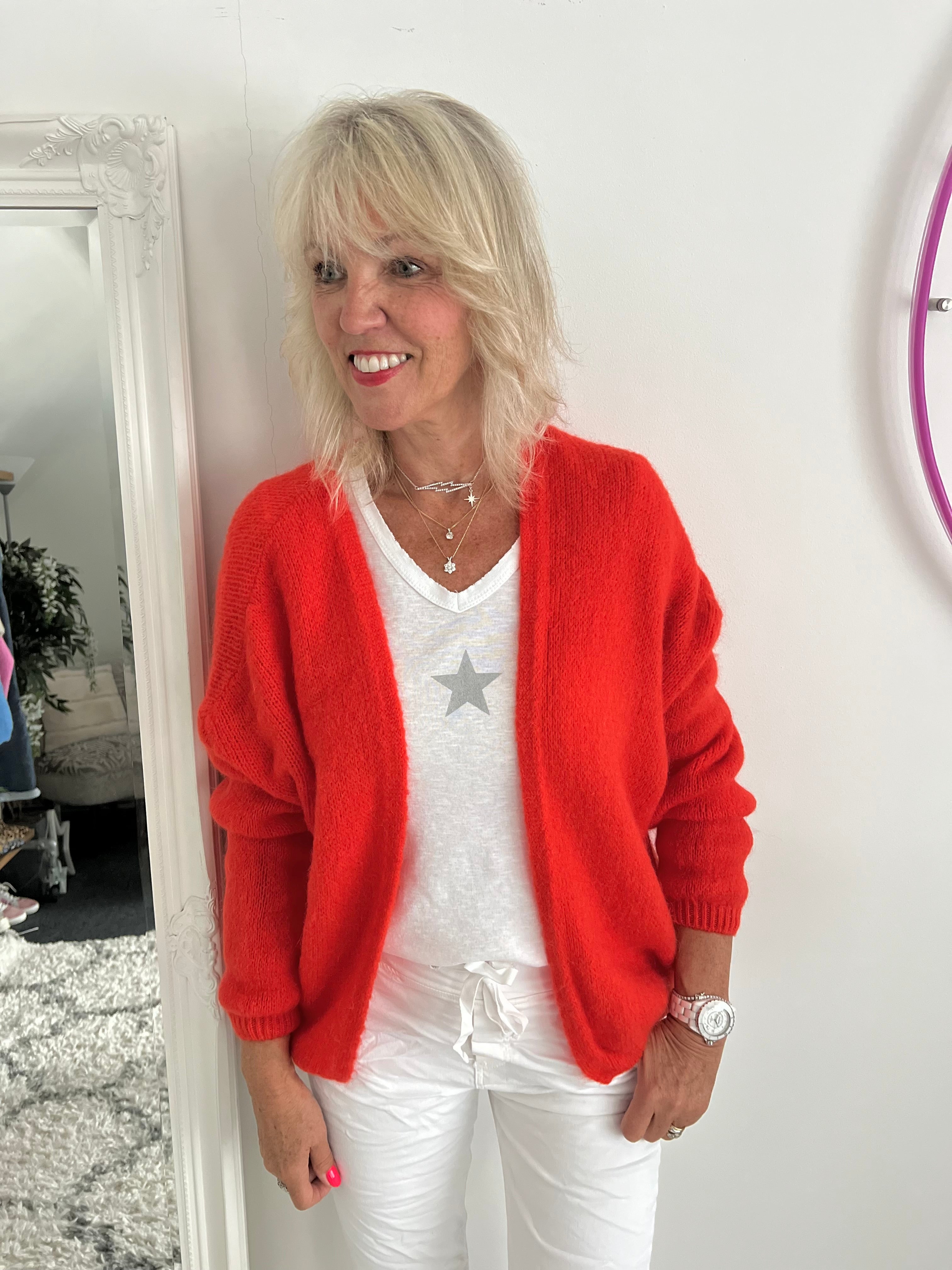 Mohair Cardi in Coral Red