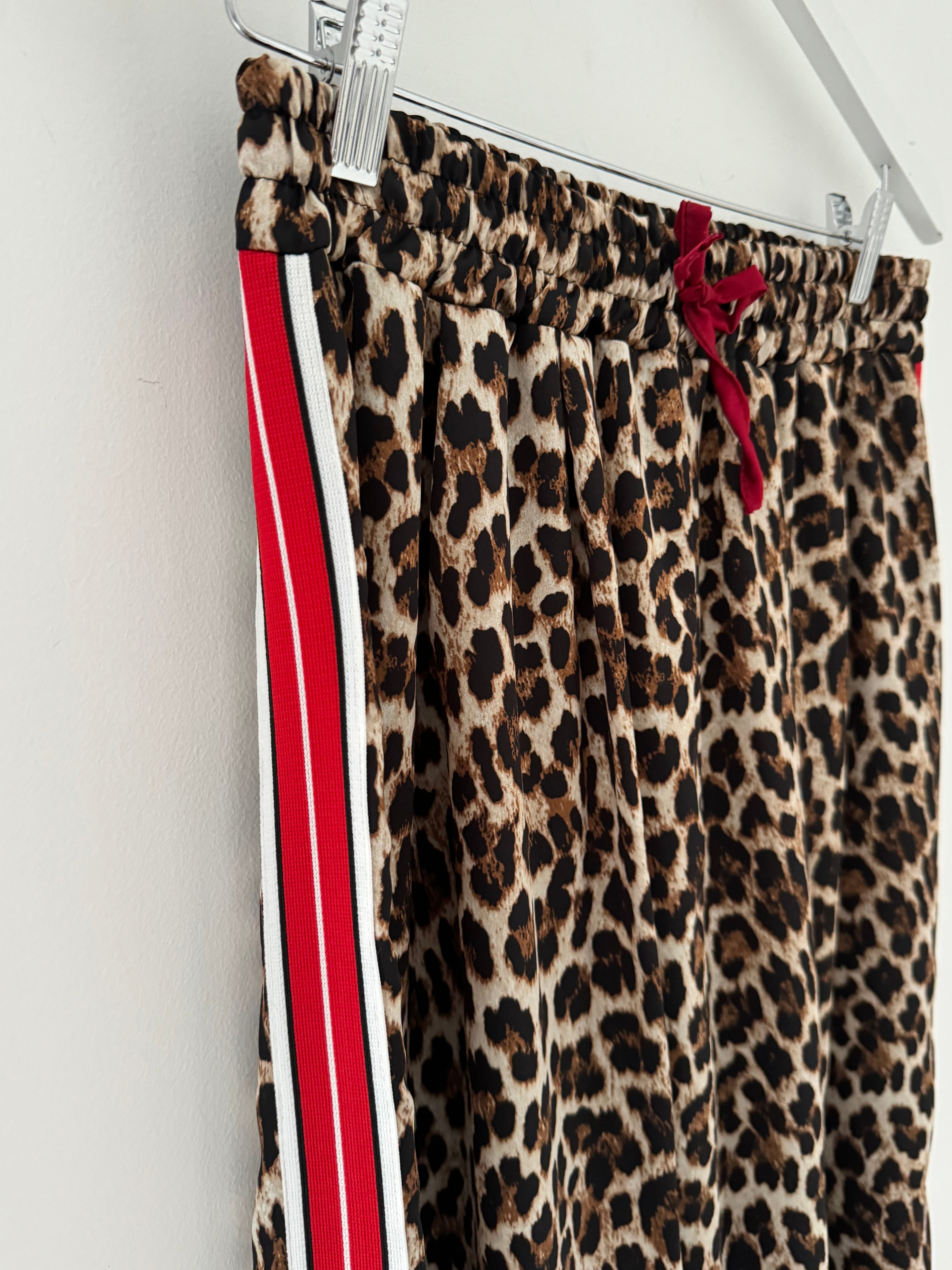 Wide Leg Leopard Trousers with Red Stripe