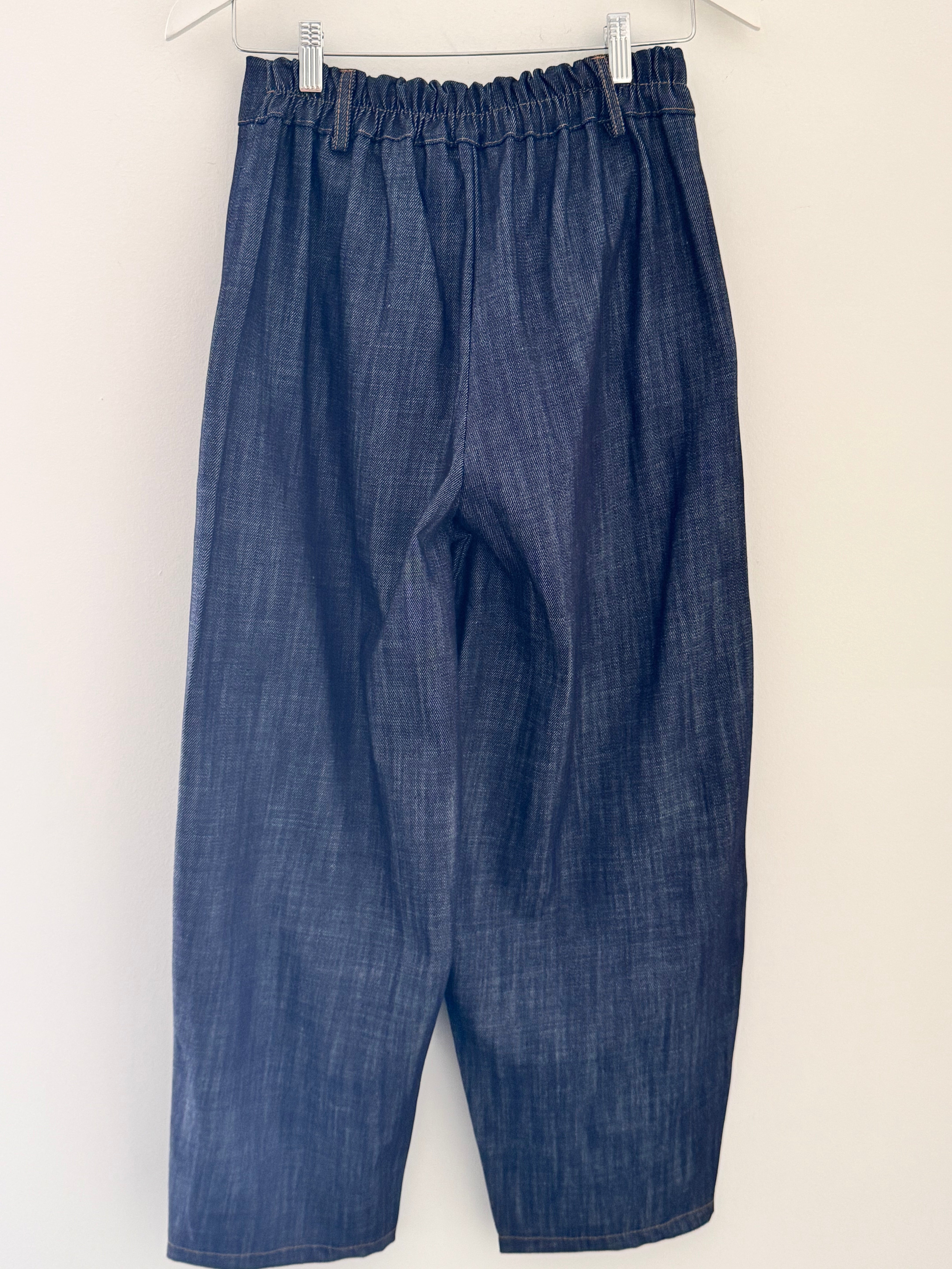 Military Barrel Leg Trousers in Dark Denim
