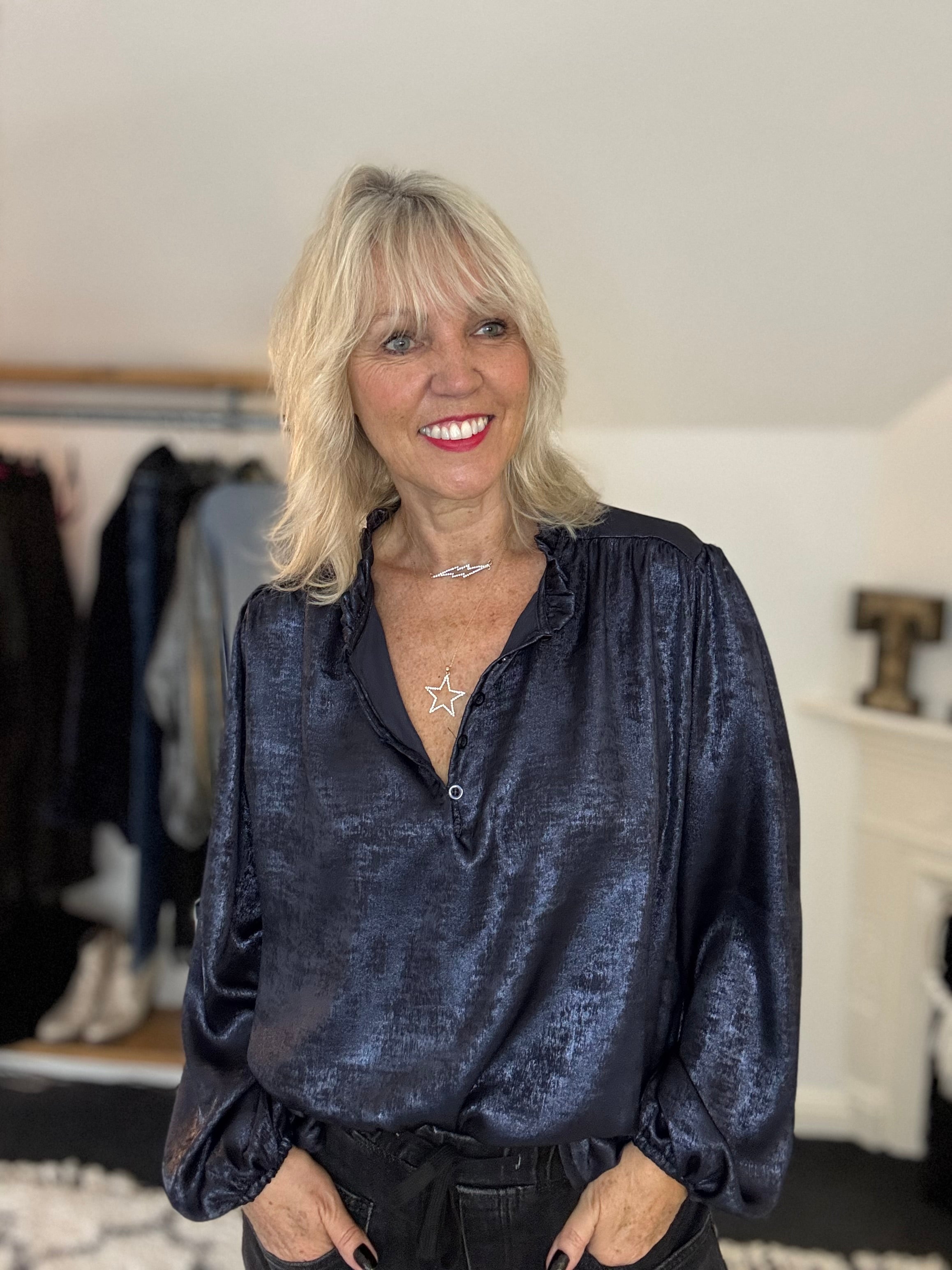 Luxe Metallic Blouse in Midnight