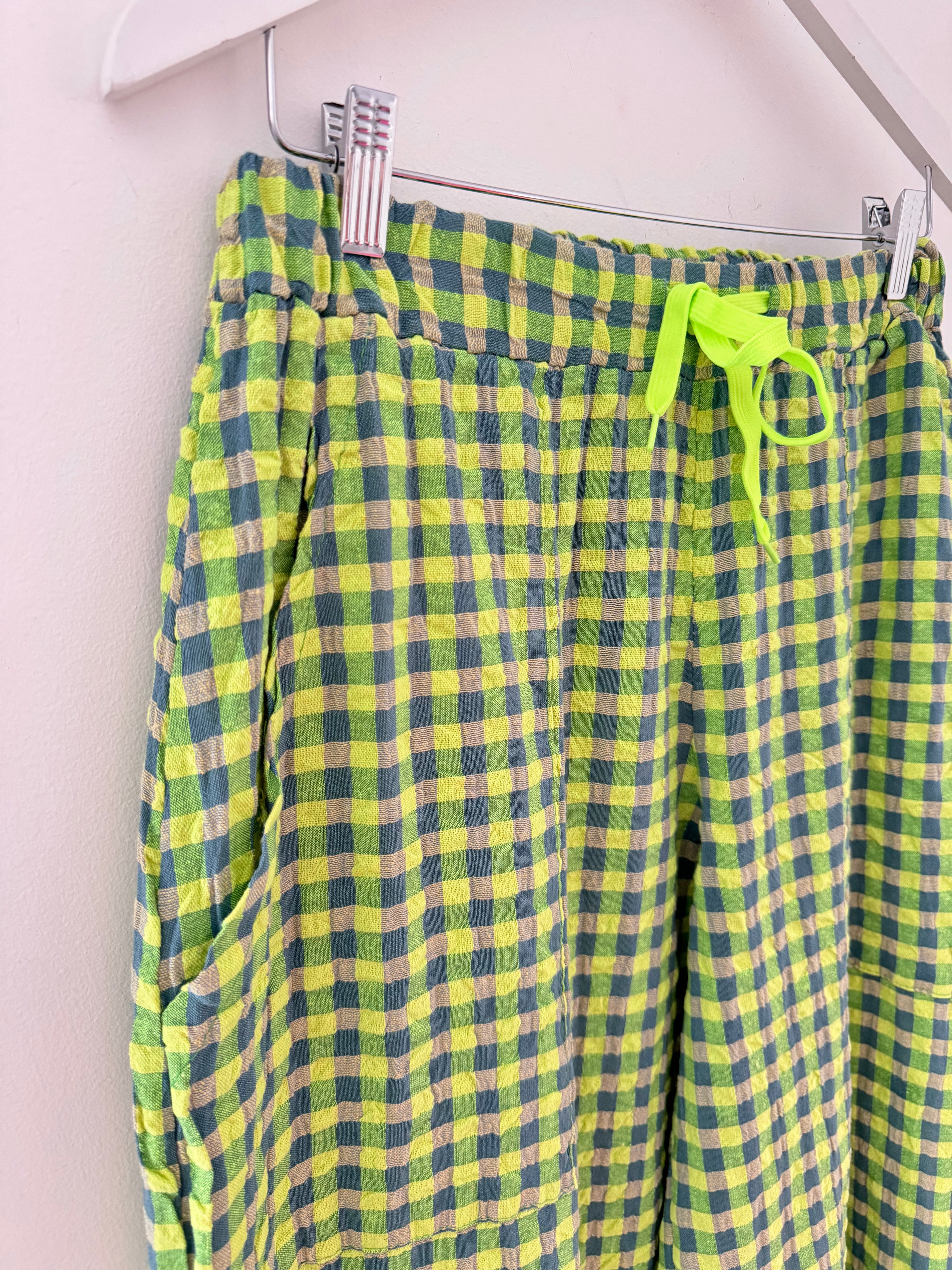 Barrel Check Trousers in Neon Citrus